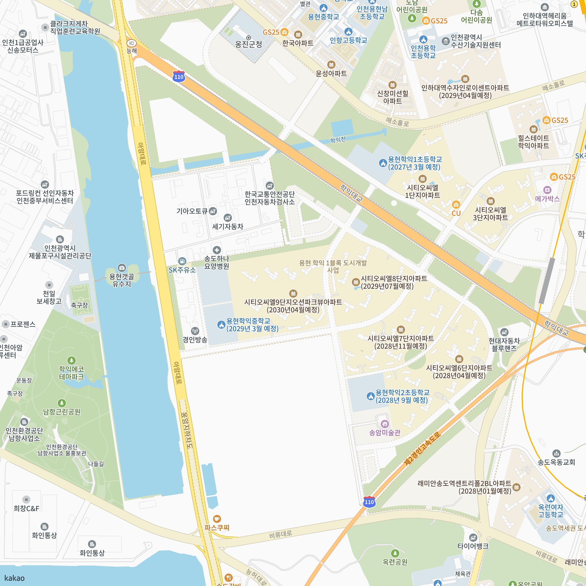 시티오씨엘 9단지 오션파크뷰 반경 1km 주변 시설 지도