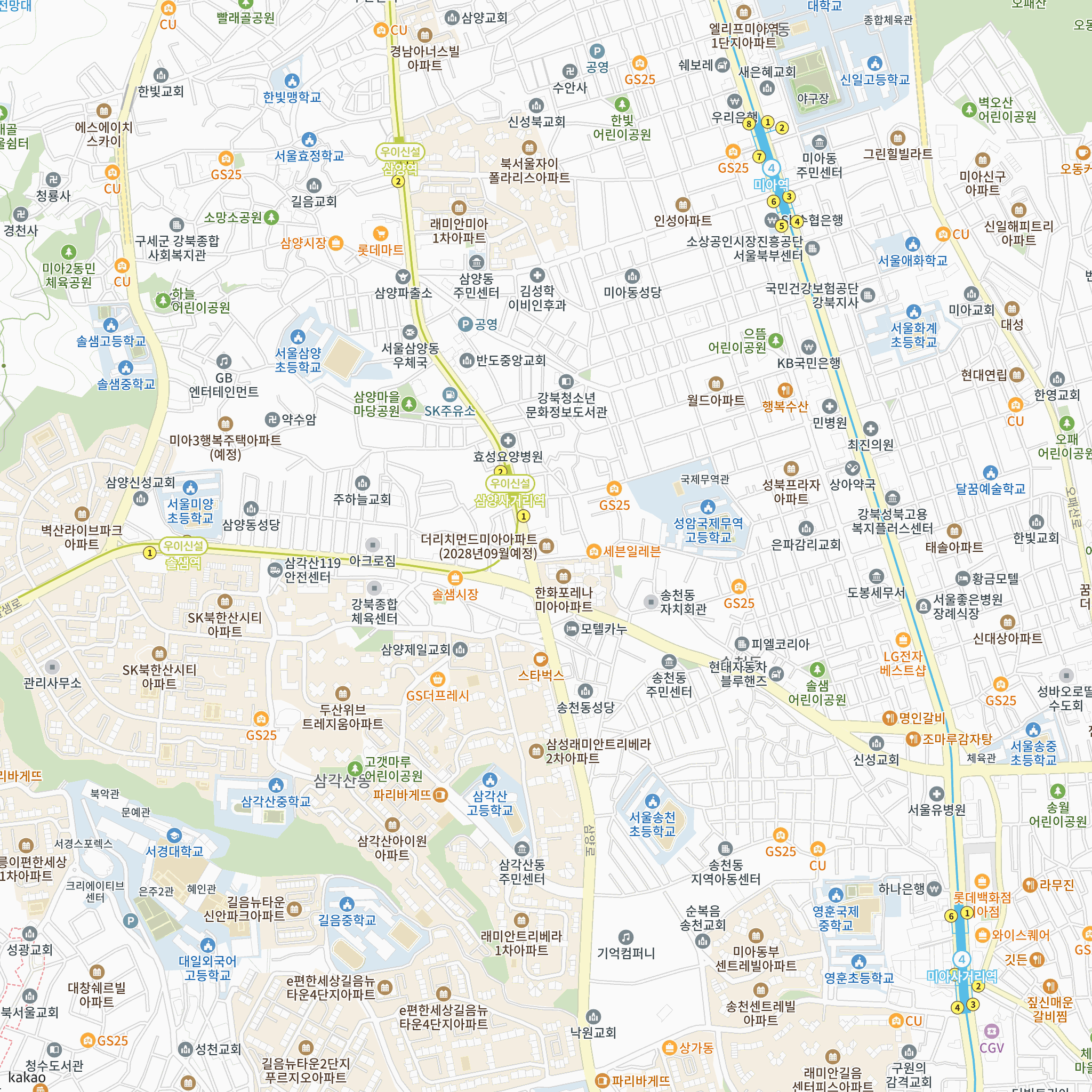 더 리치먼드 미아(2차) 반경 1km 주변 시설 지도