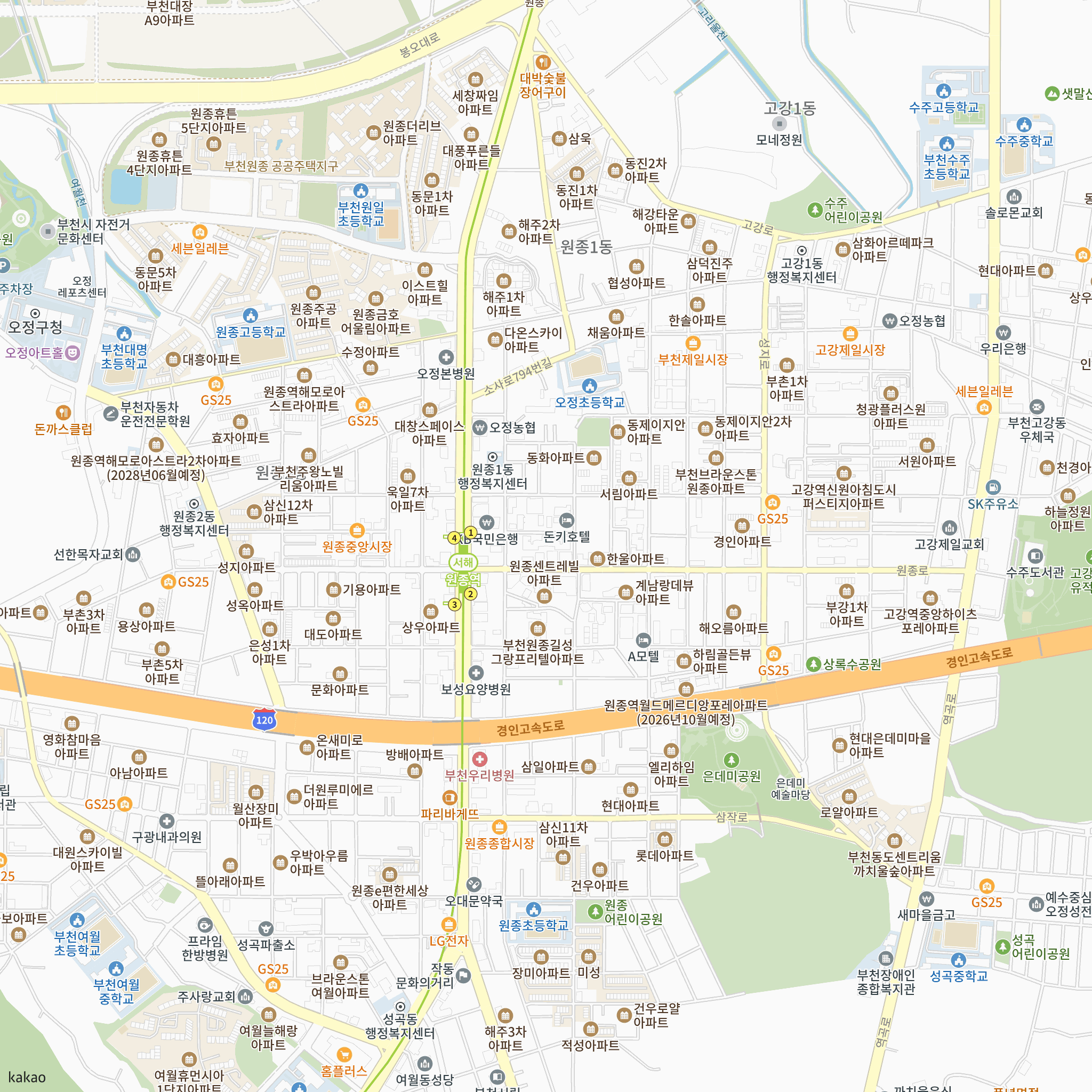 중앙하이츠 원종역(2차) 반경 1km 주변 시설 지도