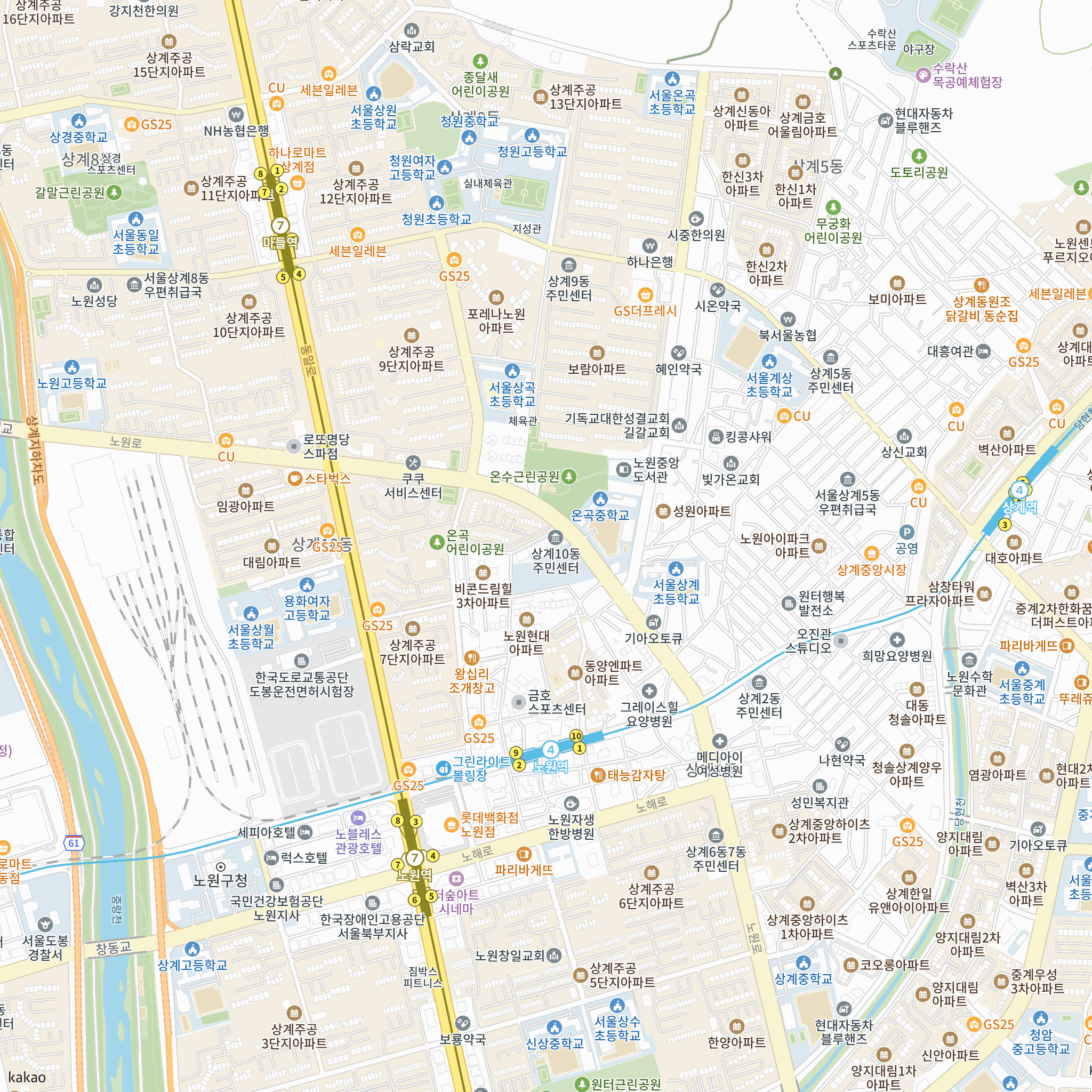 해링턴플레이스 노원 센트럴(3차) 반경 1km 주변 시설 지도