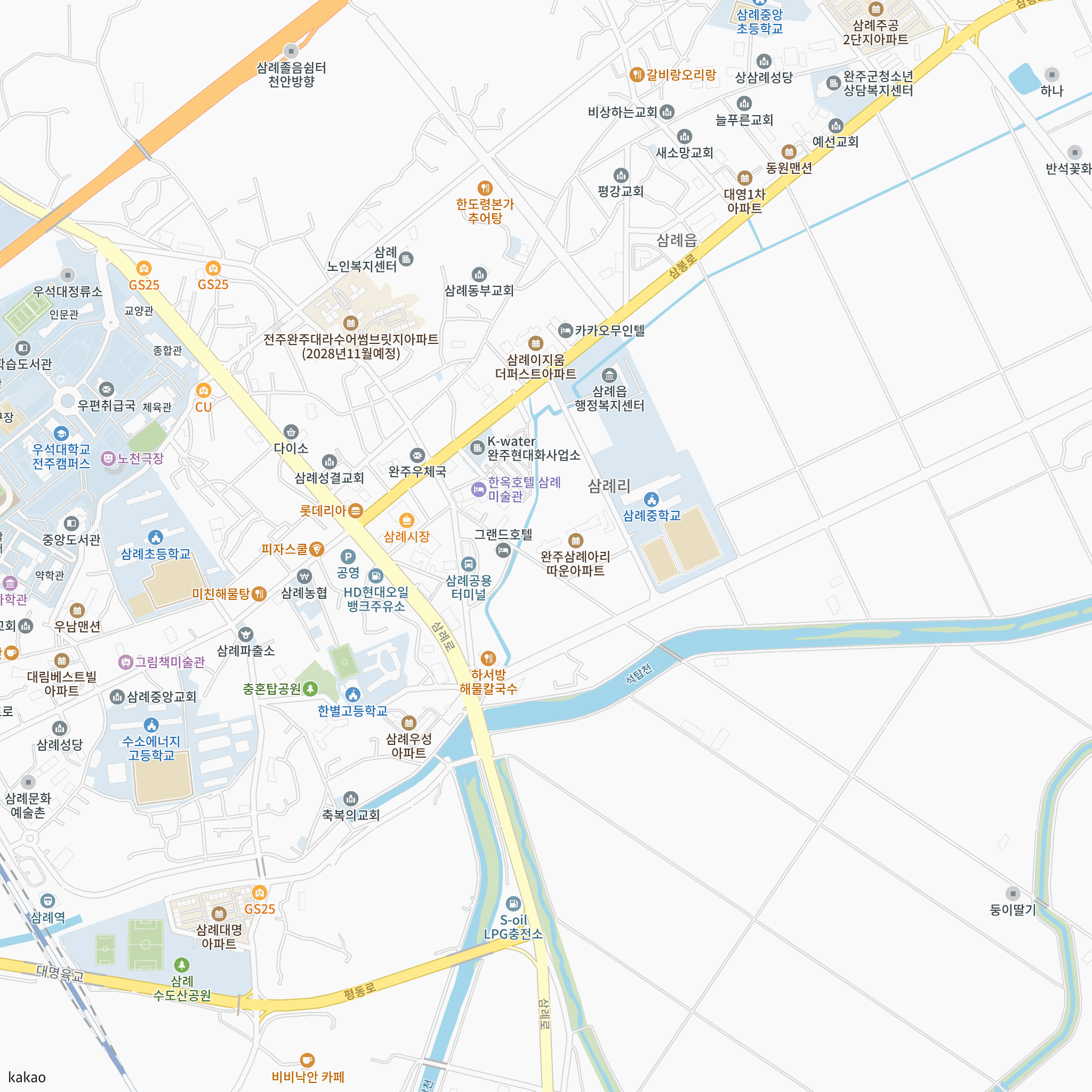 완주삼례A-1 행복주택 입주자격완화 예비입주자 모집 반경 1km 주변 시설 지도