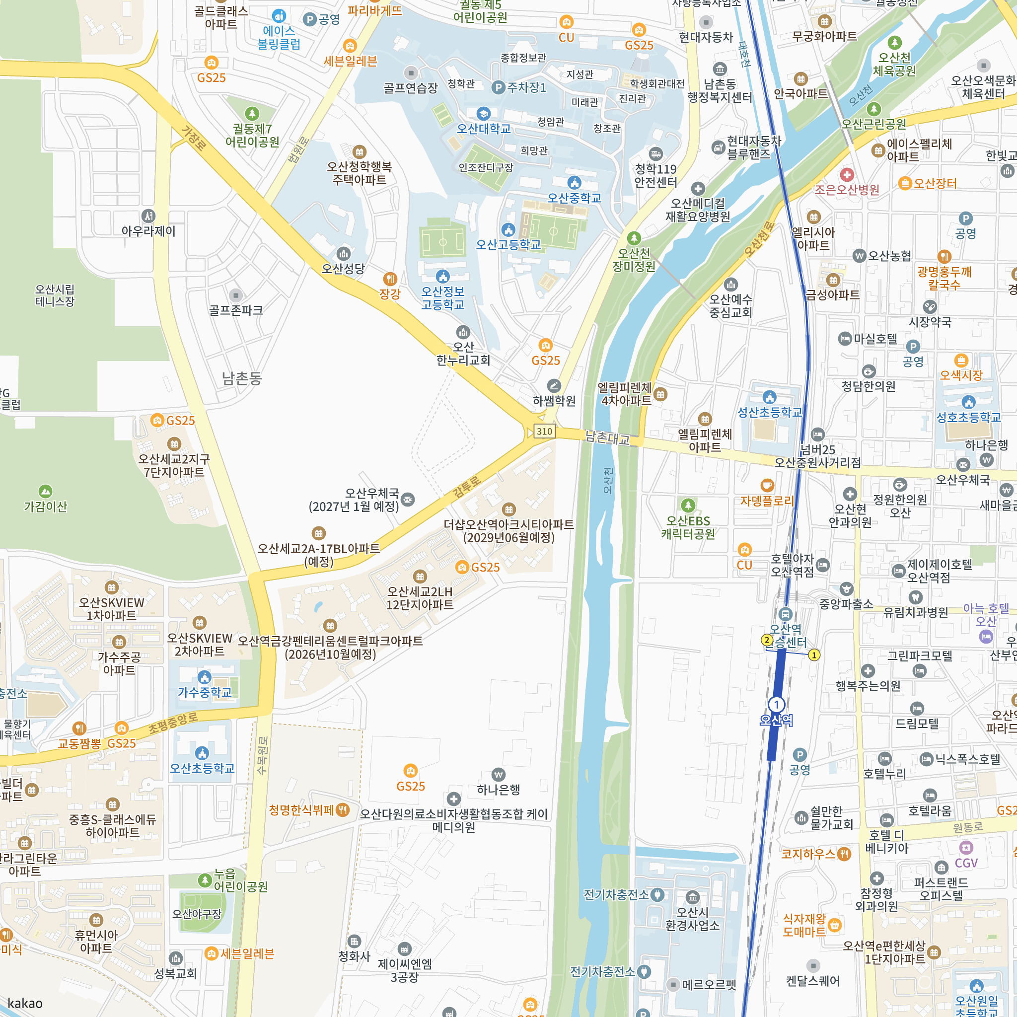 더샵 오산역아크시티 오피스텔 반경 1km 주변 시설 지도