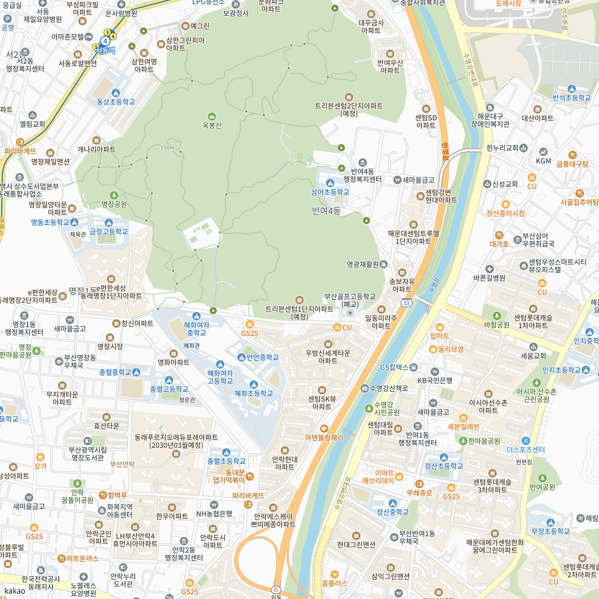 트리븐센텀 1단지 반경 1km 주변 시설 지도