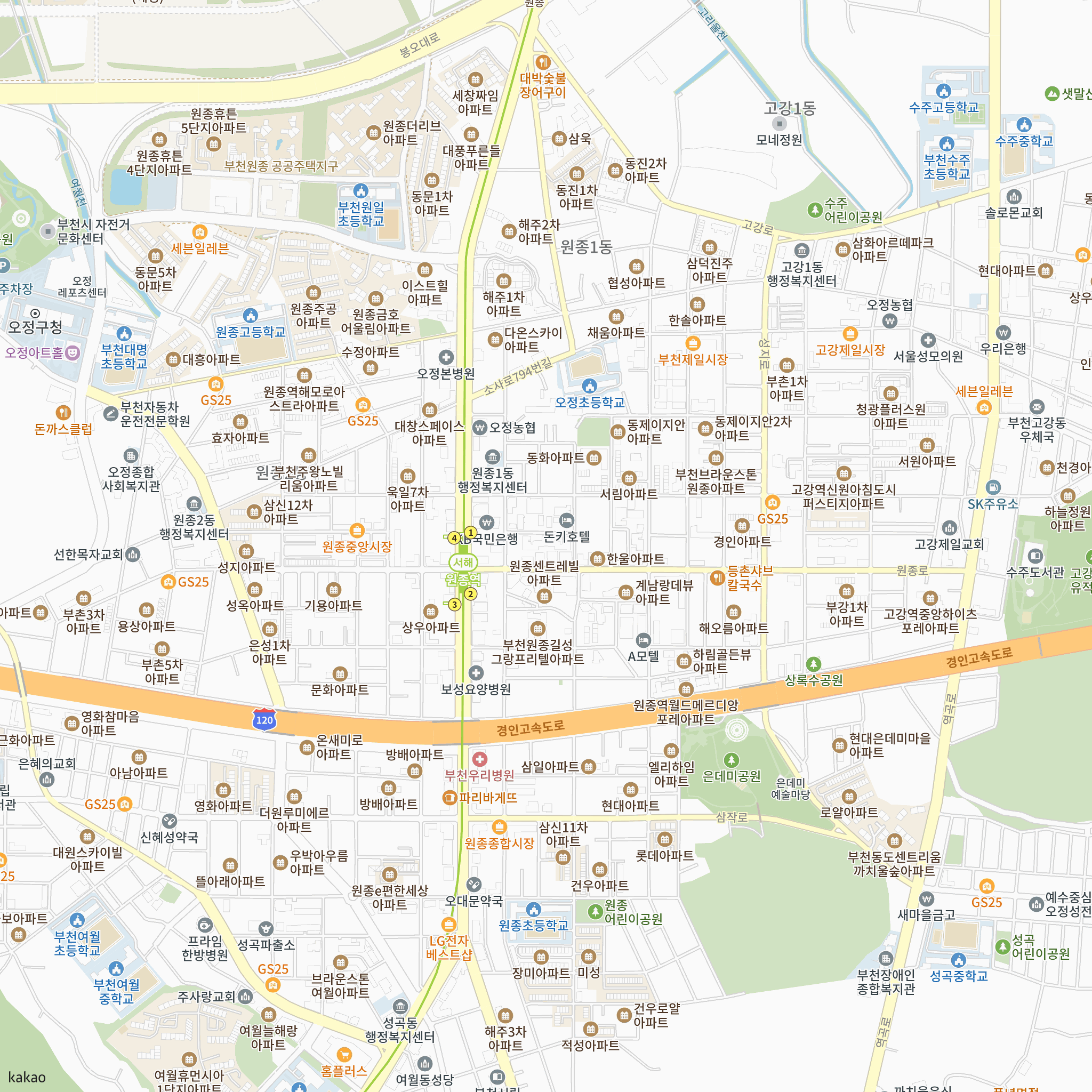 중앙하이츠 원종역(3차) 반경 1km 주변 시설 지도