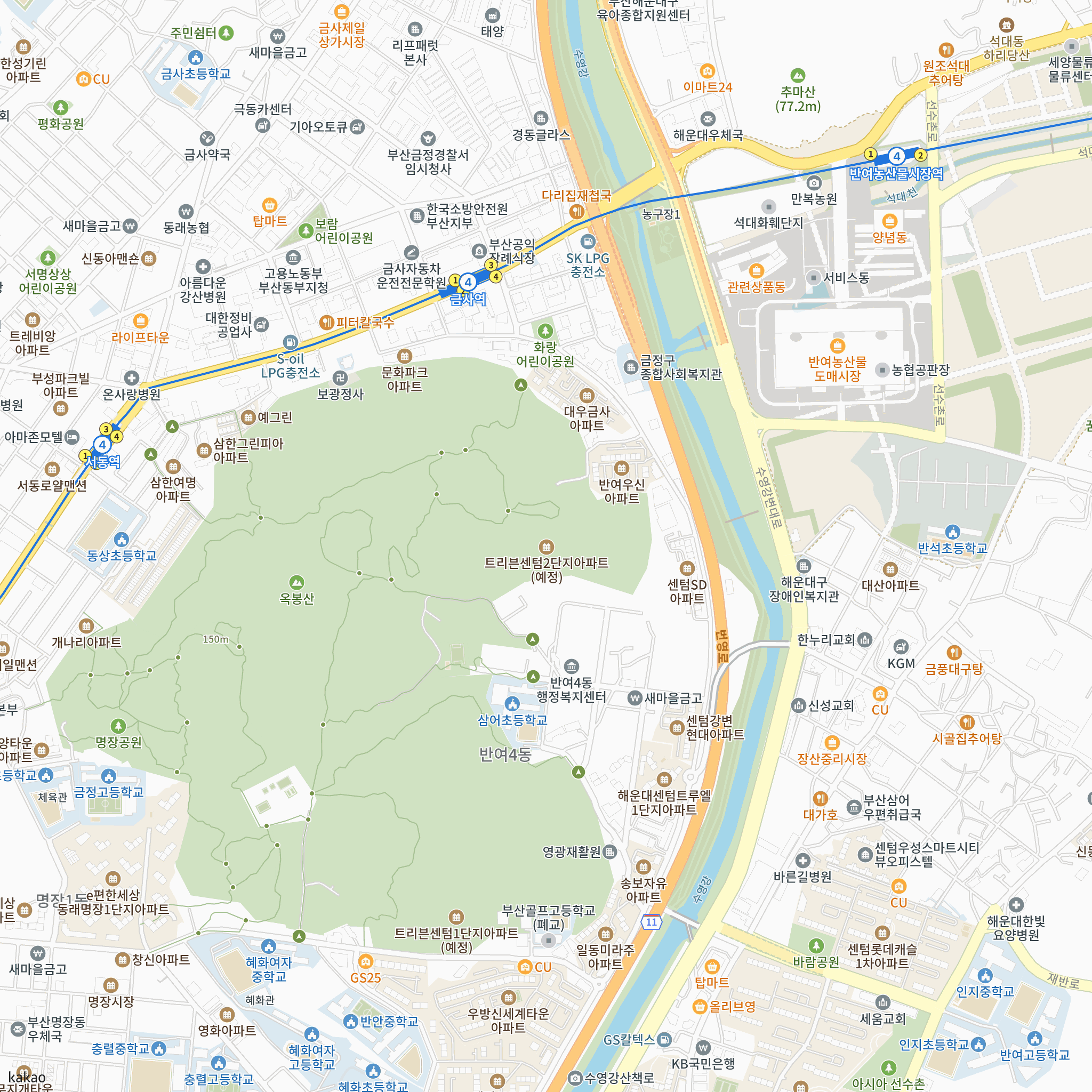 트리븐센텀 2단지 반경 1km 주변 시설 지도