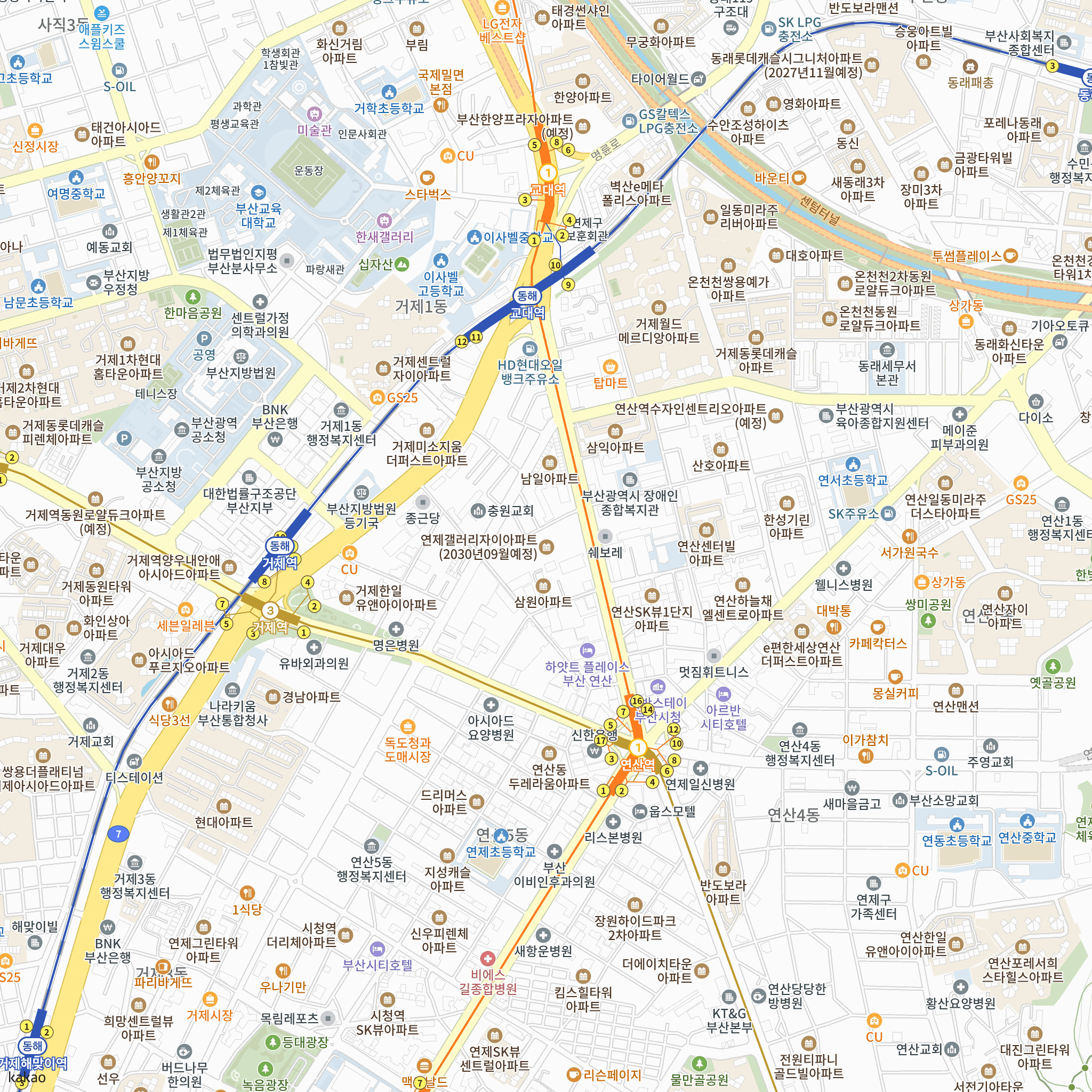 연제갤러리자이 반경 1km 주변 시설 지도
