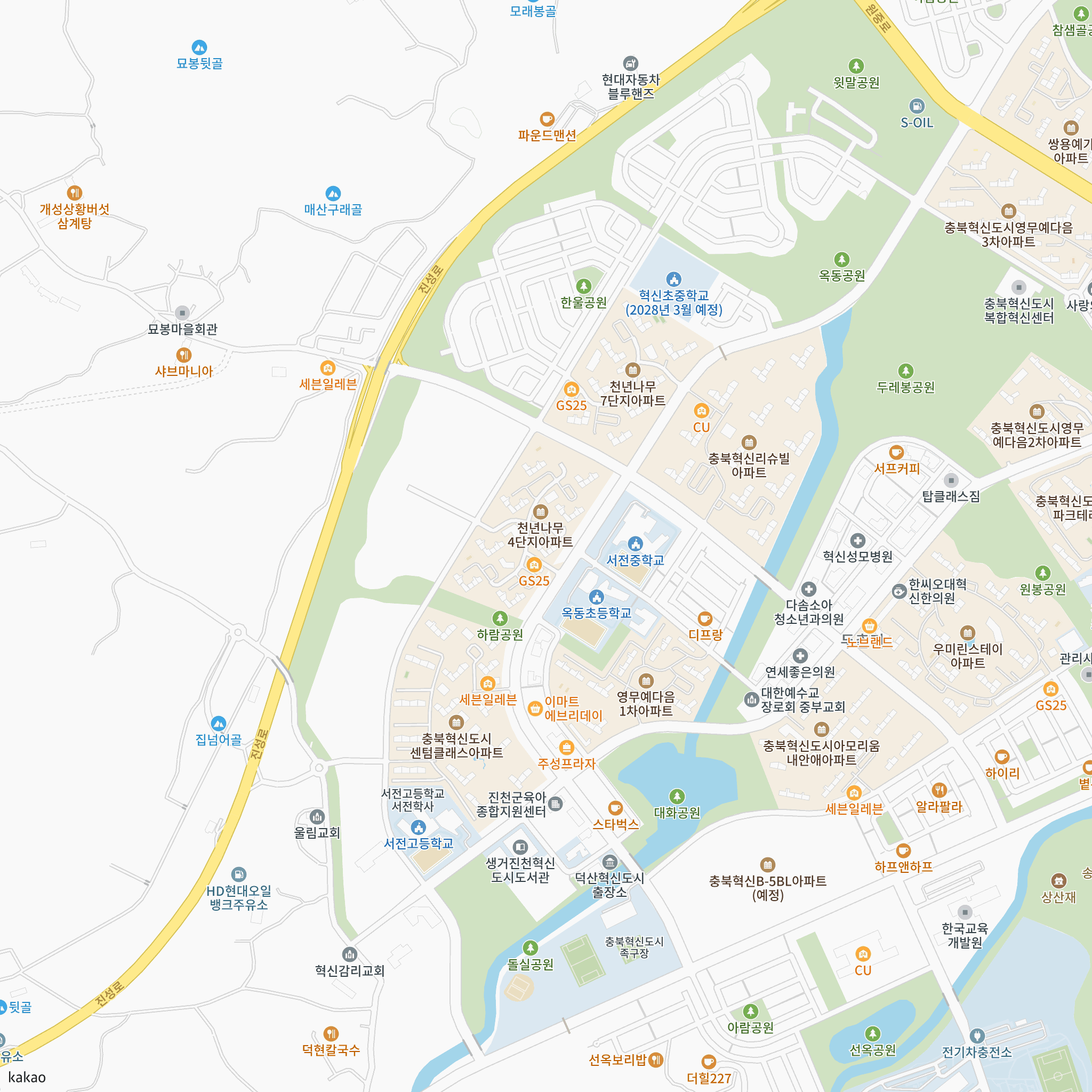 충북혁신 4단지 10년분양전환공공임대주택 예비입주자 모집공고('26.10.12) 반경 1km 주변 시설 지도