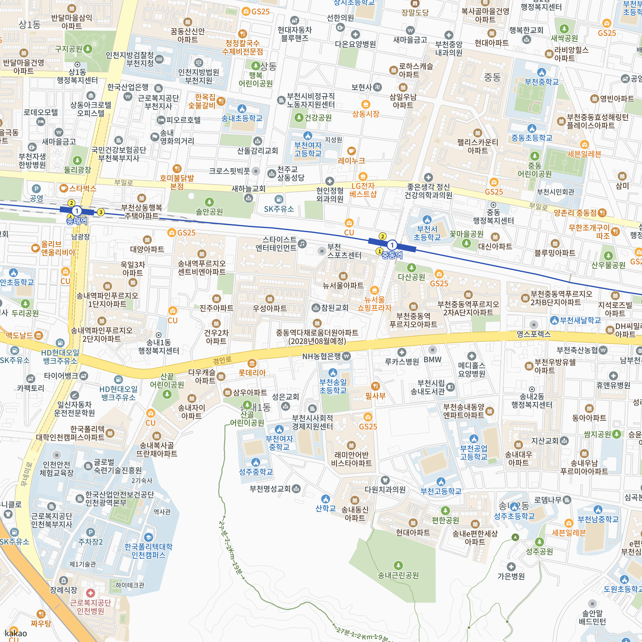 중동역 다채로움 더원 반경 1km 주변 시설 지도