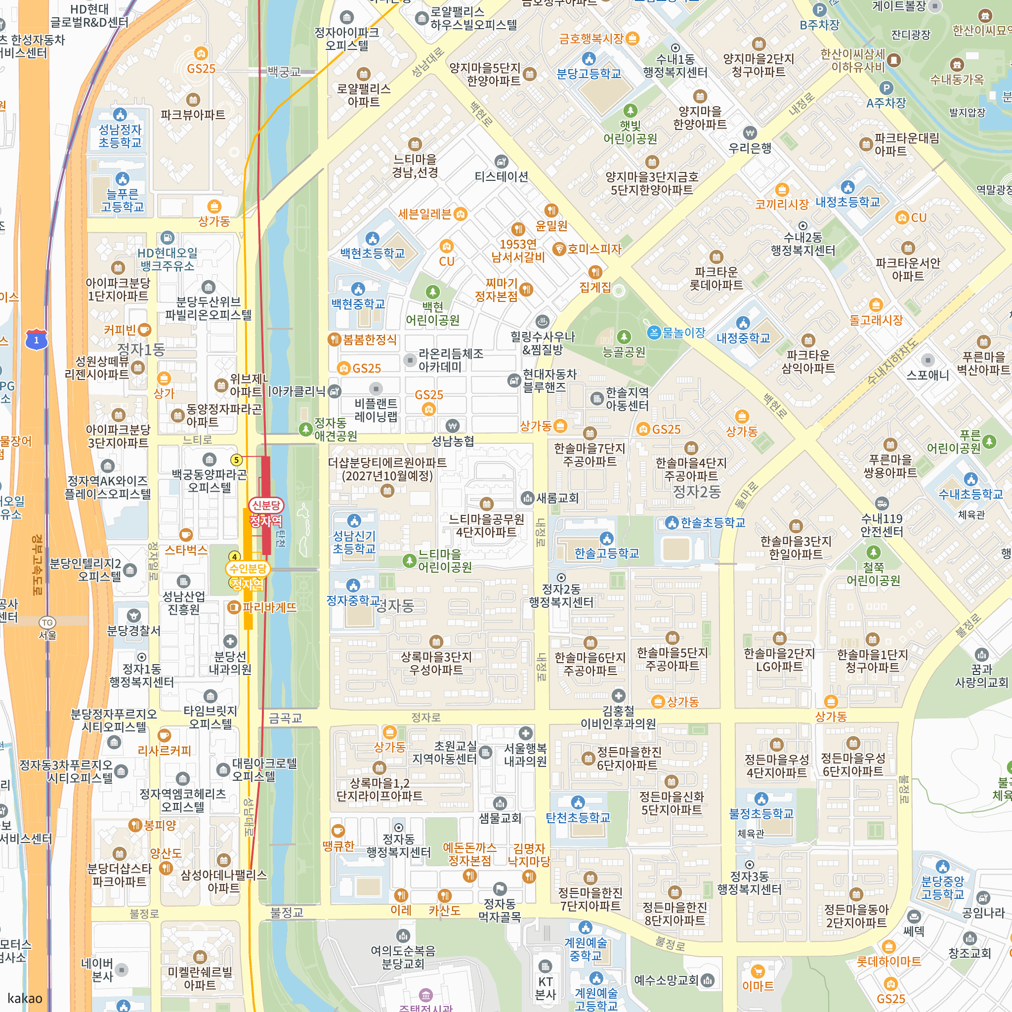 더샵 분당하이스트 반경 1km 주변 시설 지도