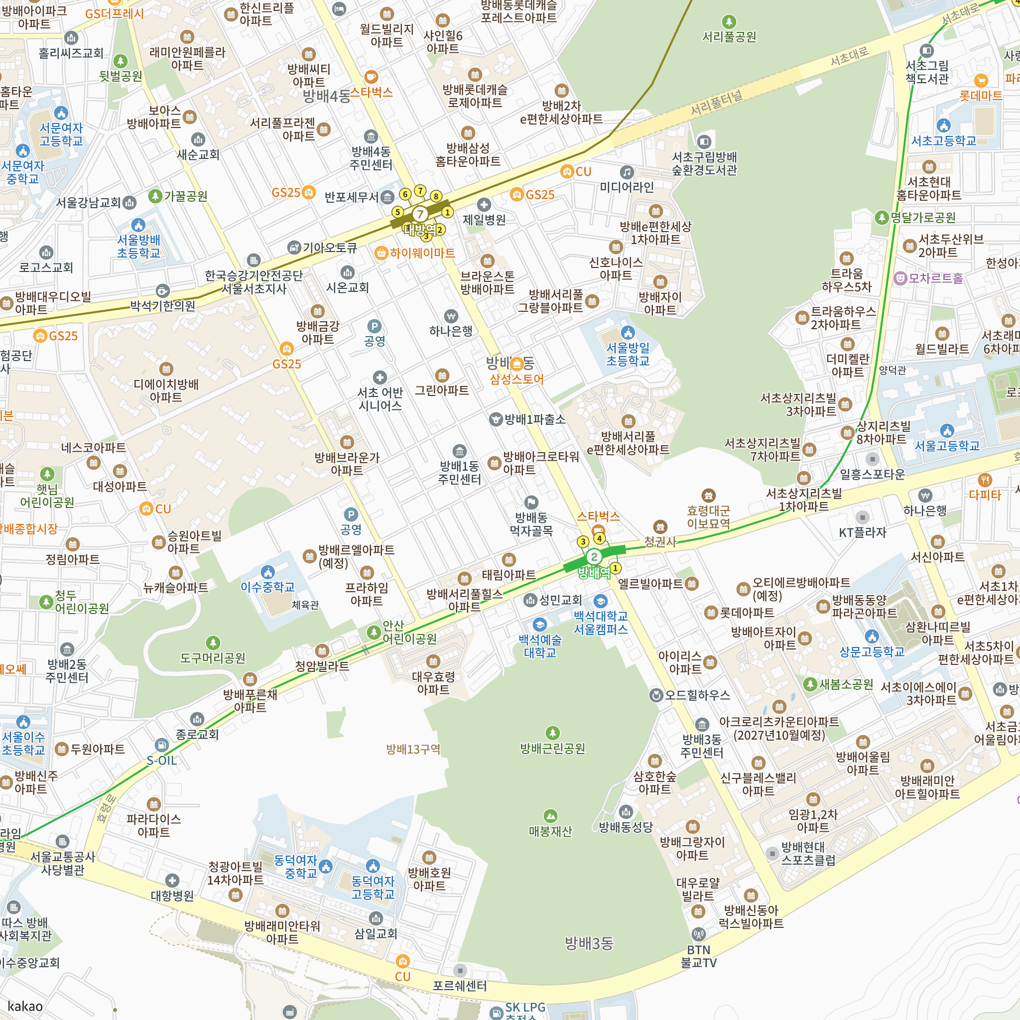 방배 더 유엘 포레(2차) 반경 1km 주변 시설 지도