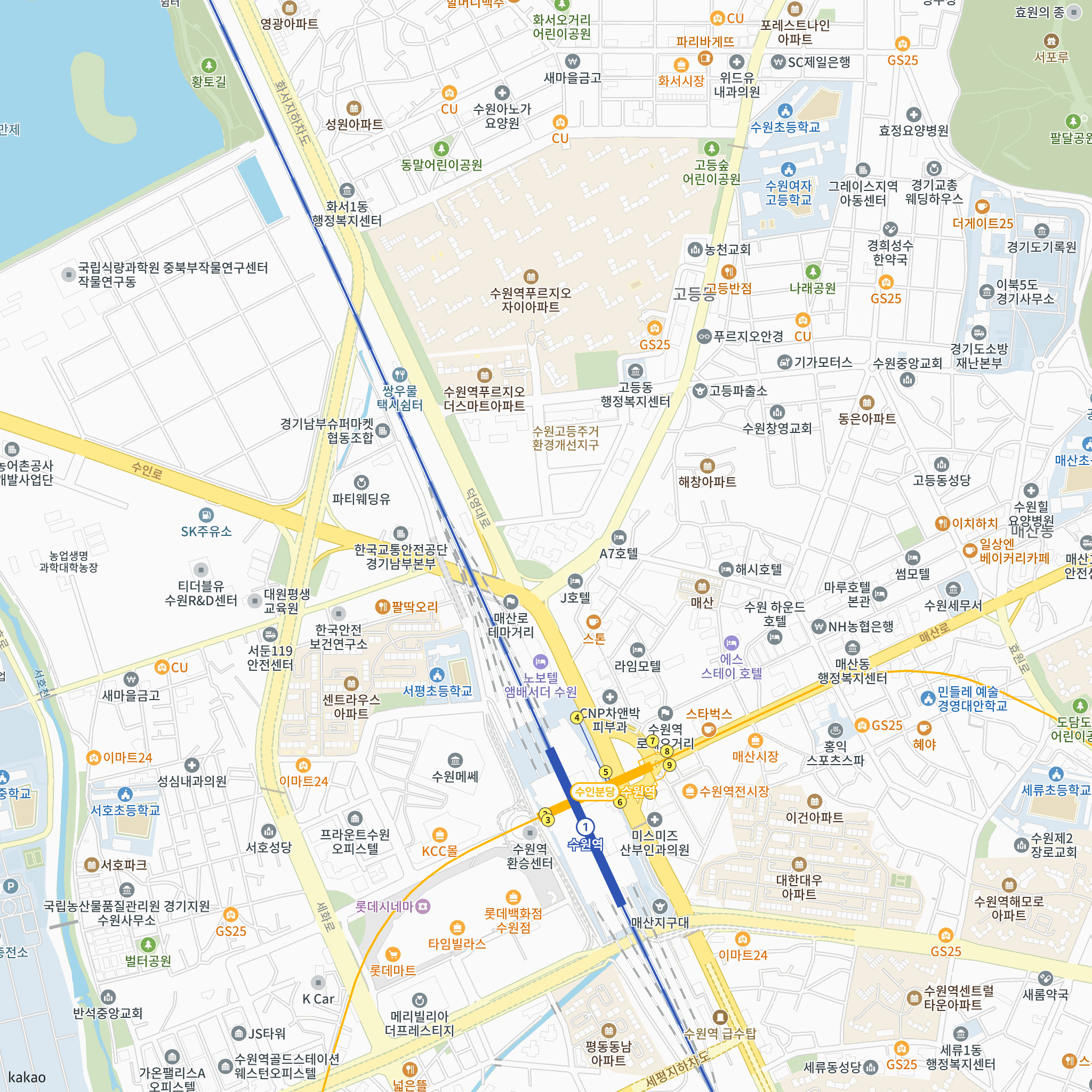 수원역 아너스빌 플라츠 반경 1km 주변 시설 지도