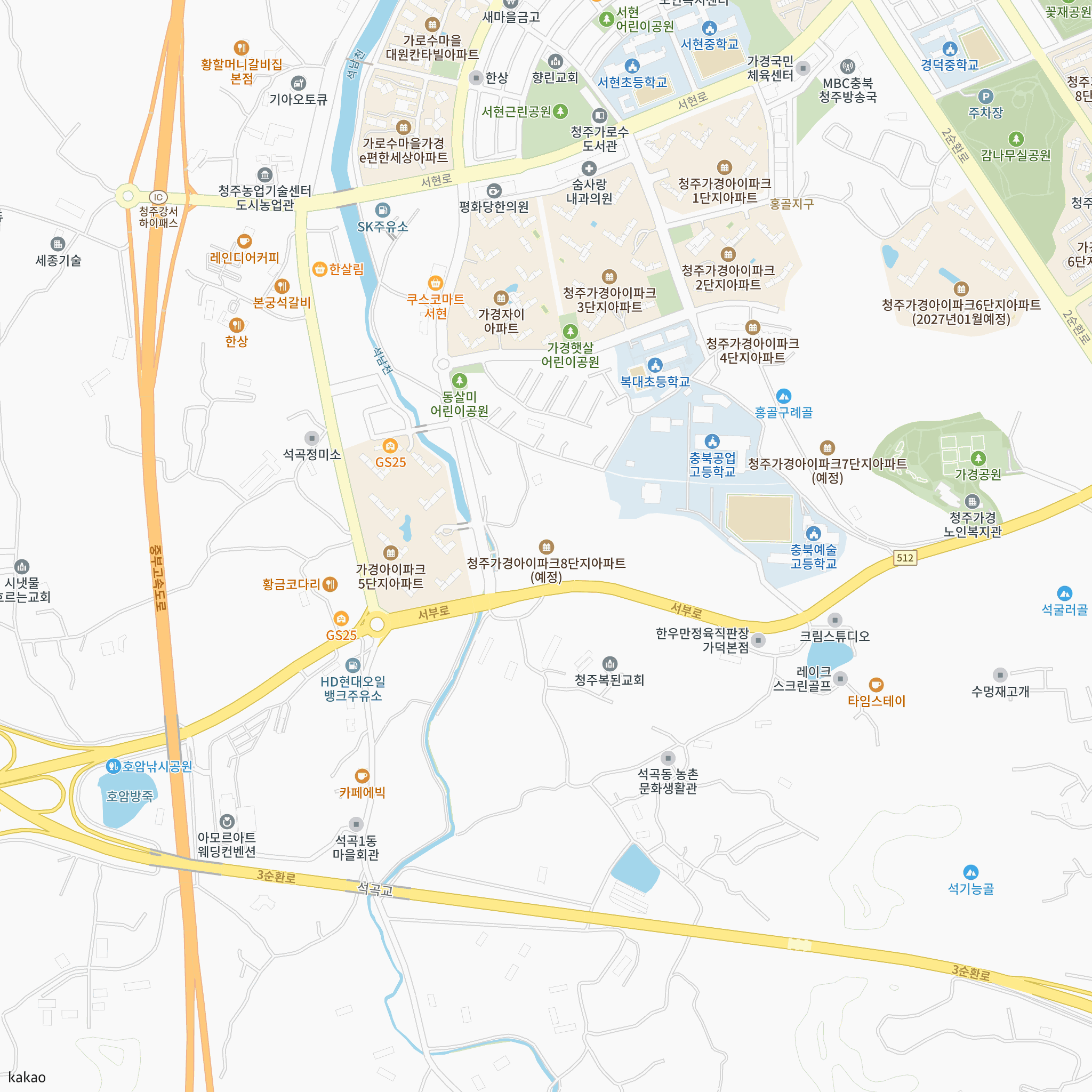 청주 가경 아이파크 8단지 반경 1km 주변 시설 지도
