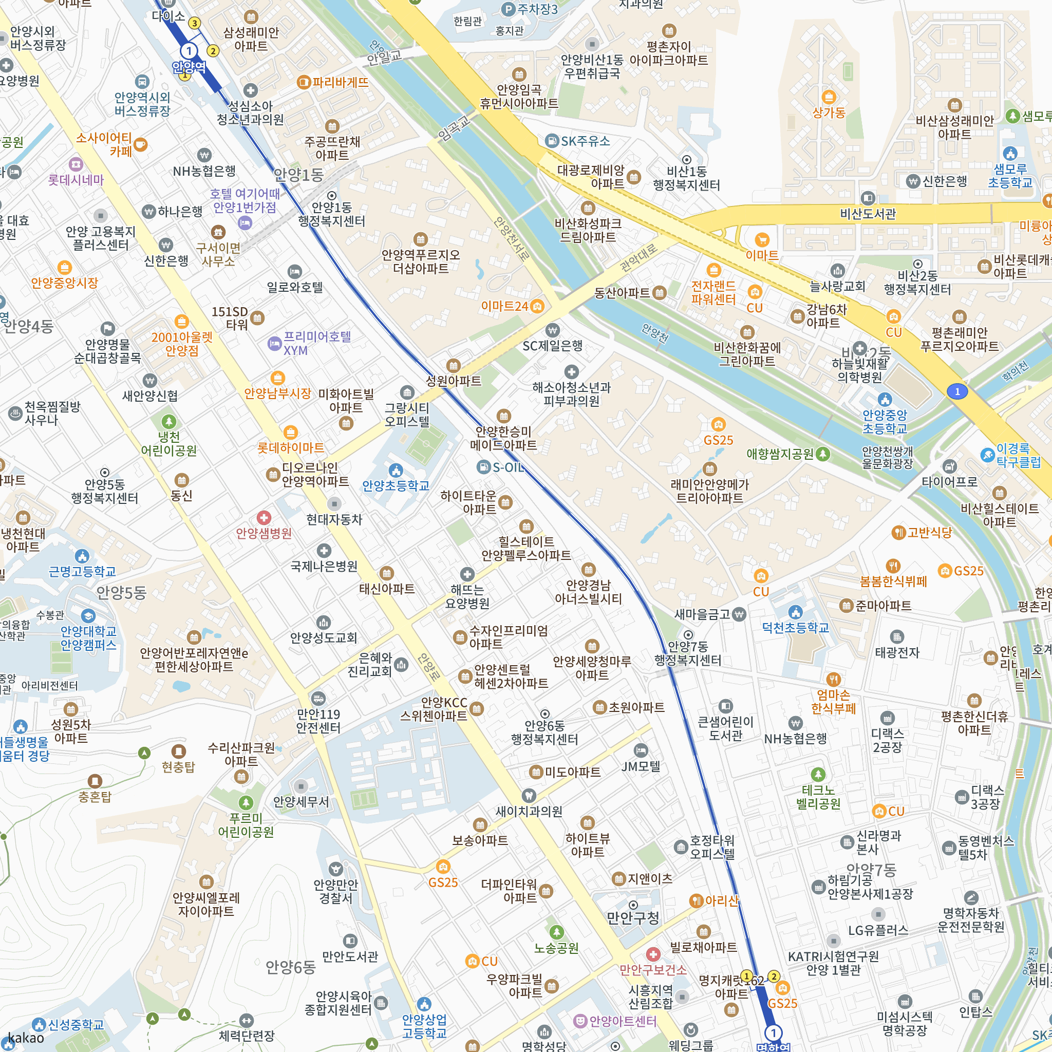 힐스테이트 안양펠루스 반경 1km 주변 시설 지도
