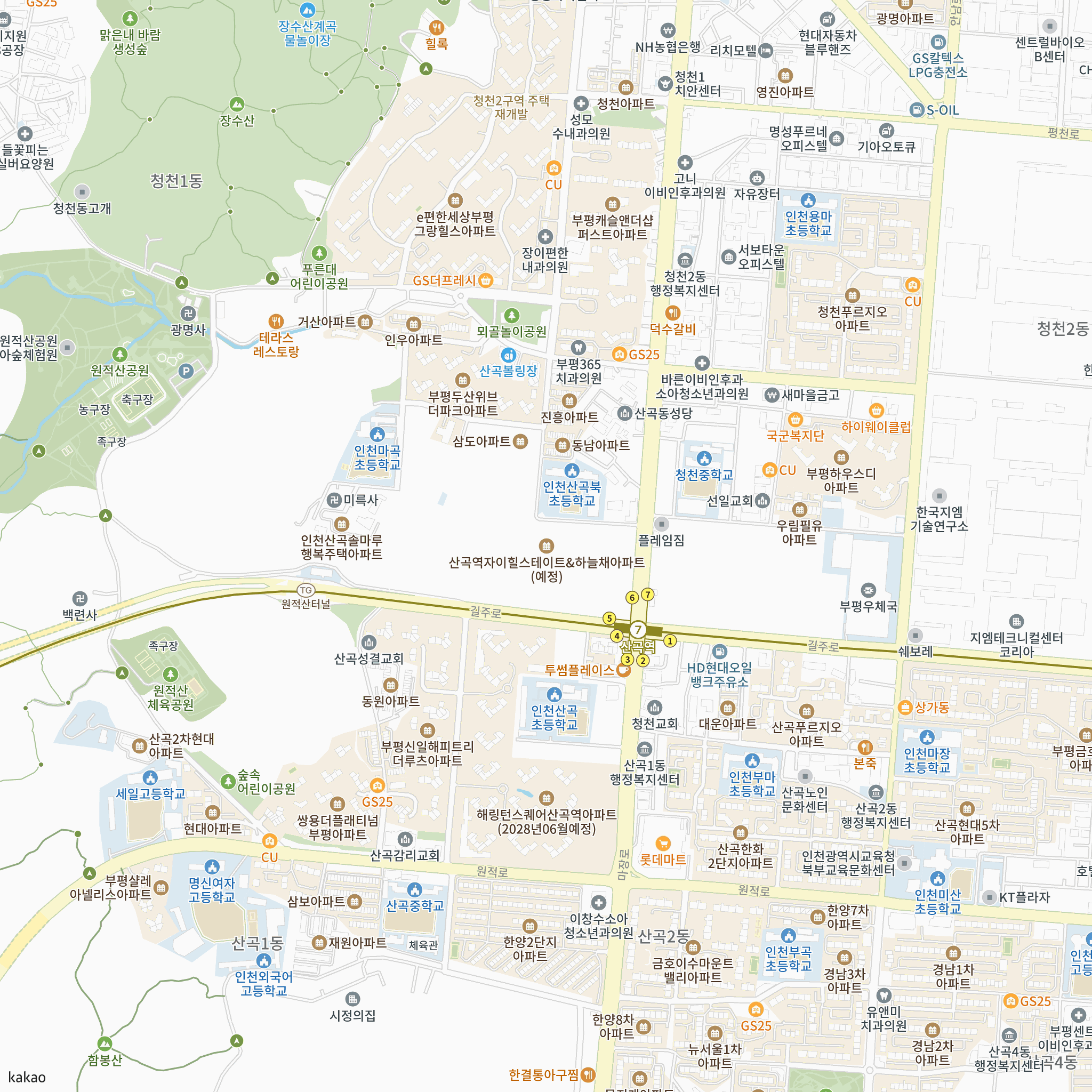 산곡역자이힐스테이트앤하늘채 반경 1km 주변 시설 지도