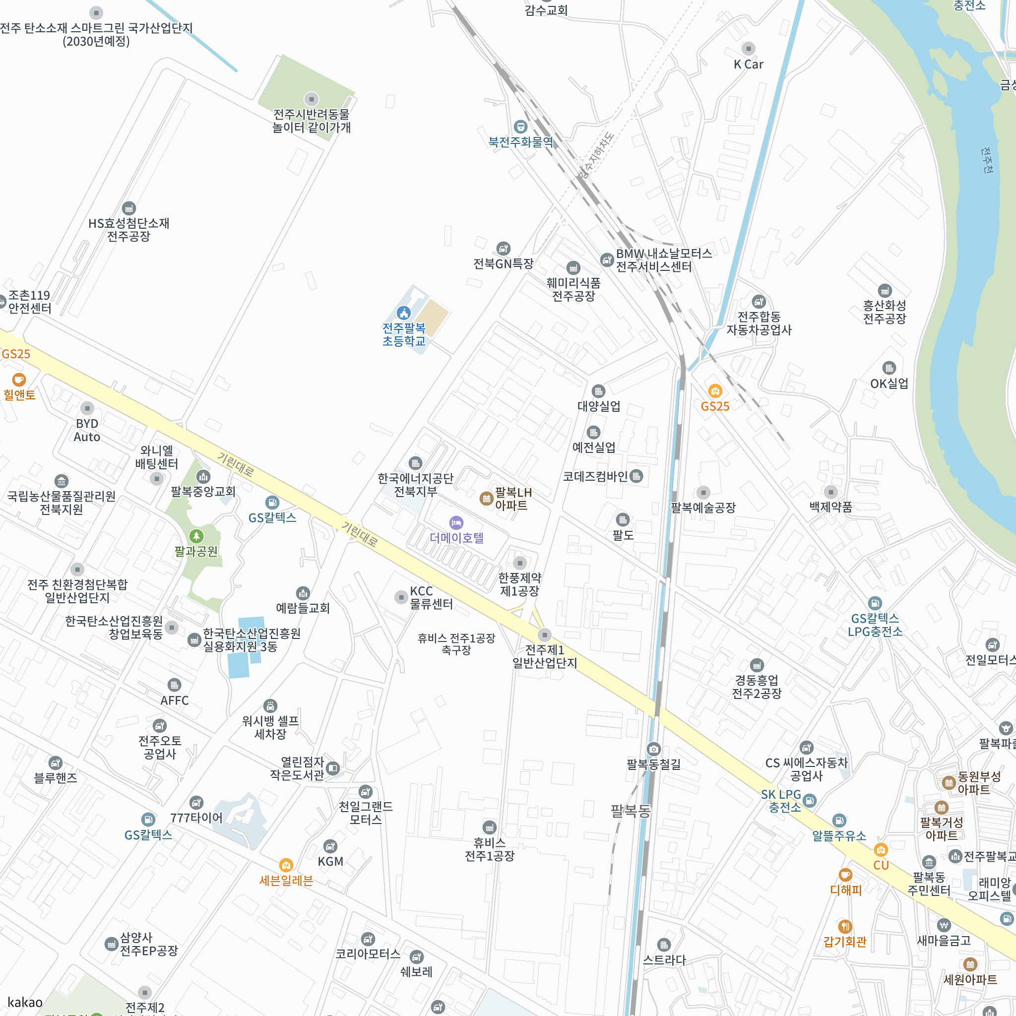 전주1산단(전주팔복) 행복주택 입주자격완화예비입주자 모집 반경 1km 주변 시설 지도