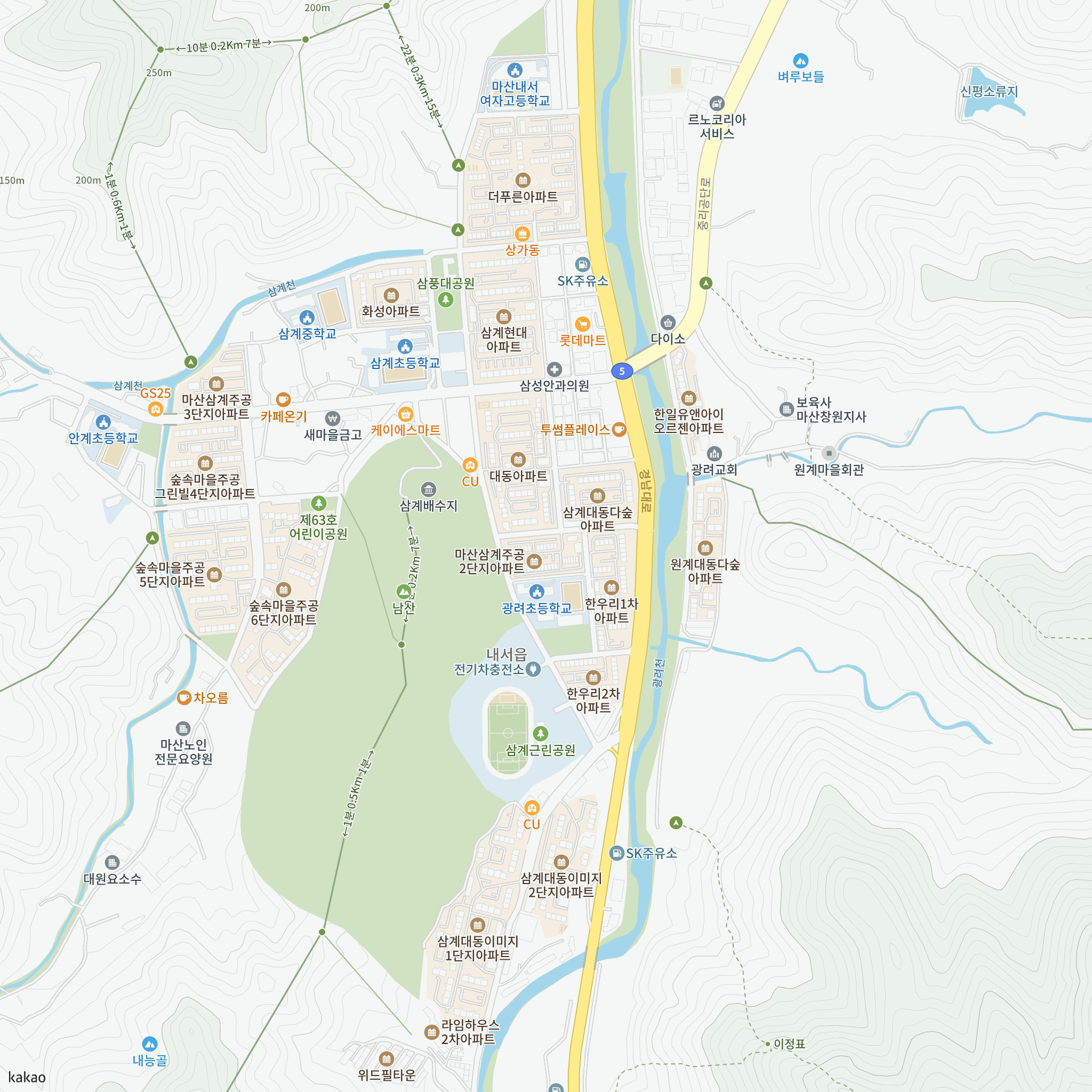 마산삼계2공임50년 예비입주자 모집공고문 반경 1km 주변 시설 지도