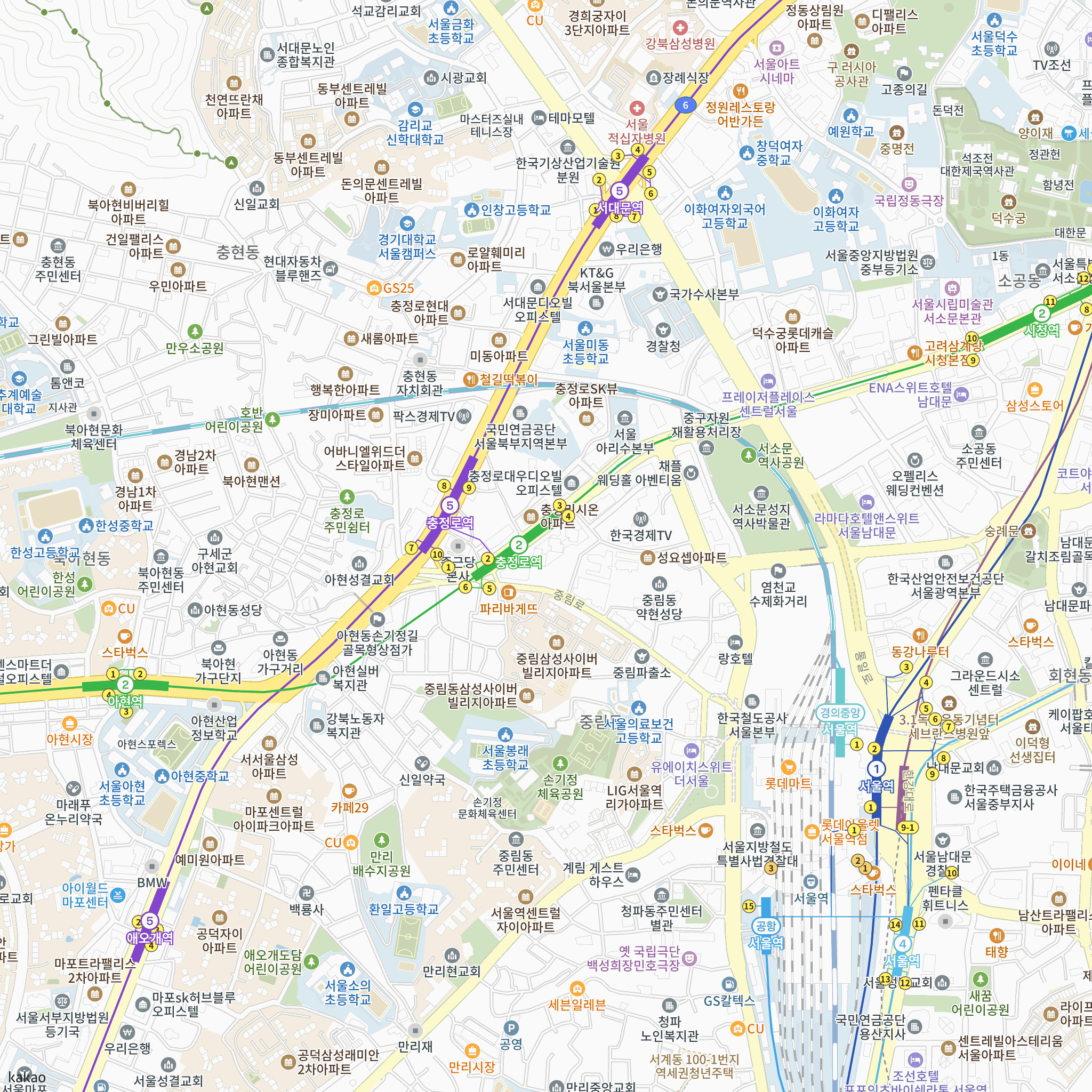 충정로역자이르네(2차) 반경 1km 주변 시설 지도