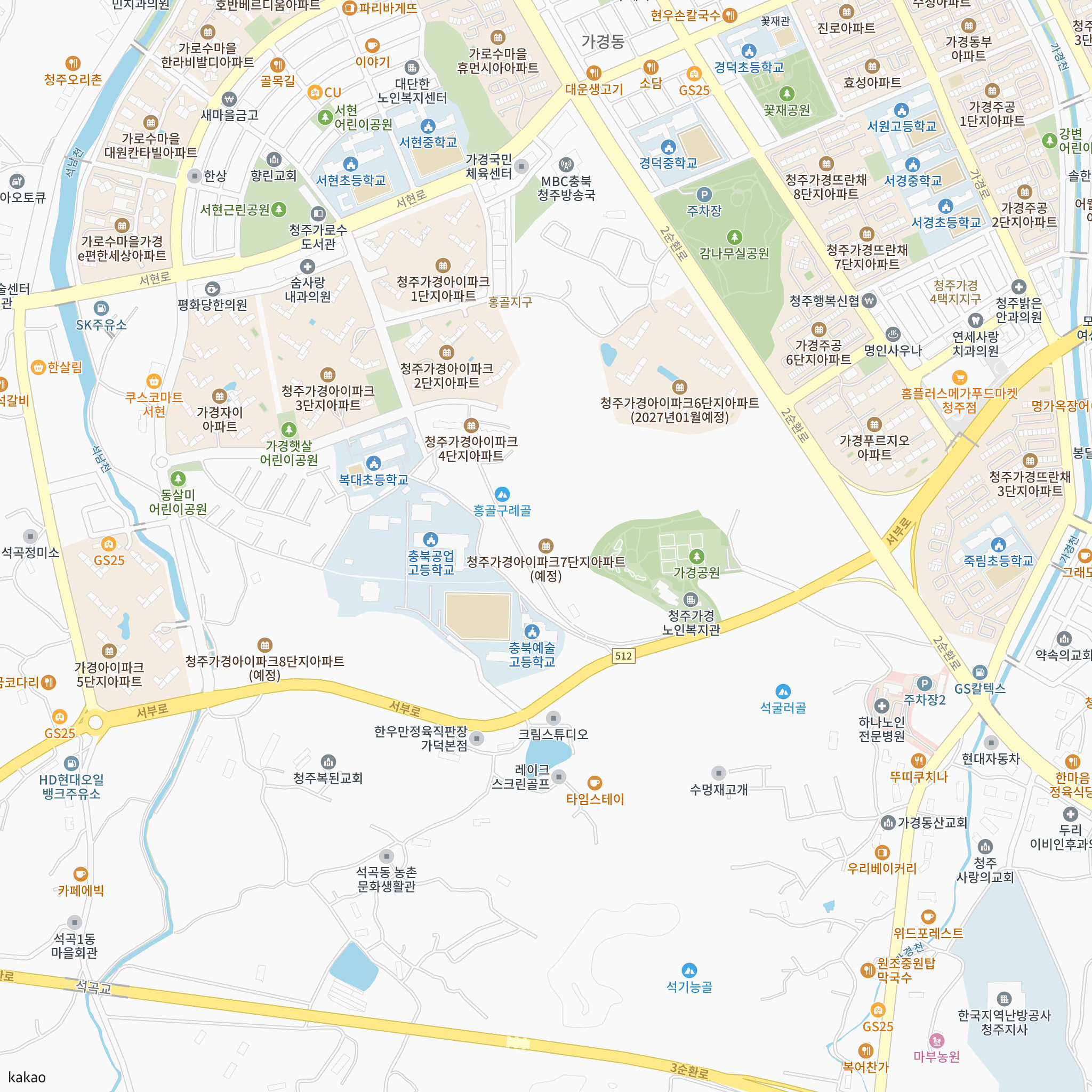 청주 가경 아이파크 7단지 반경 1km 주변 시설 지도
