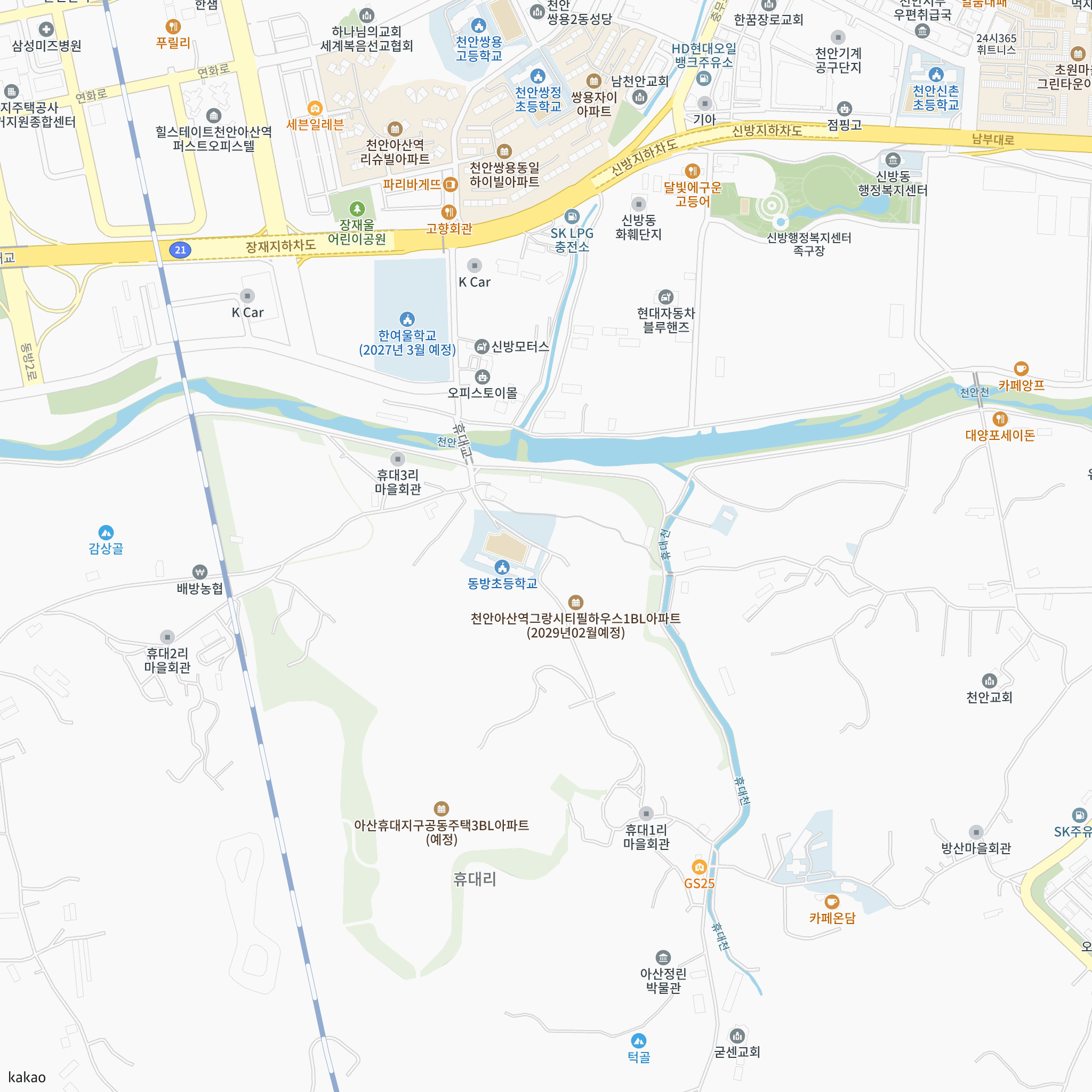 아산 그랑시티필하우스 반경 1km 주변 시설 지도