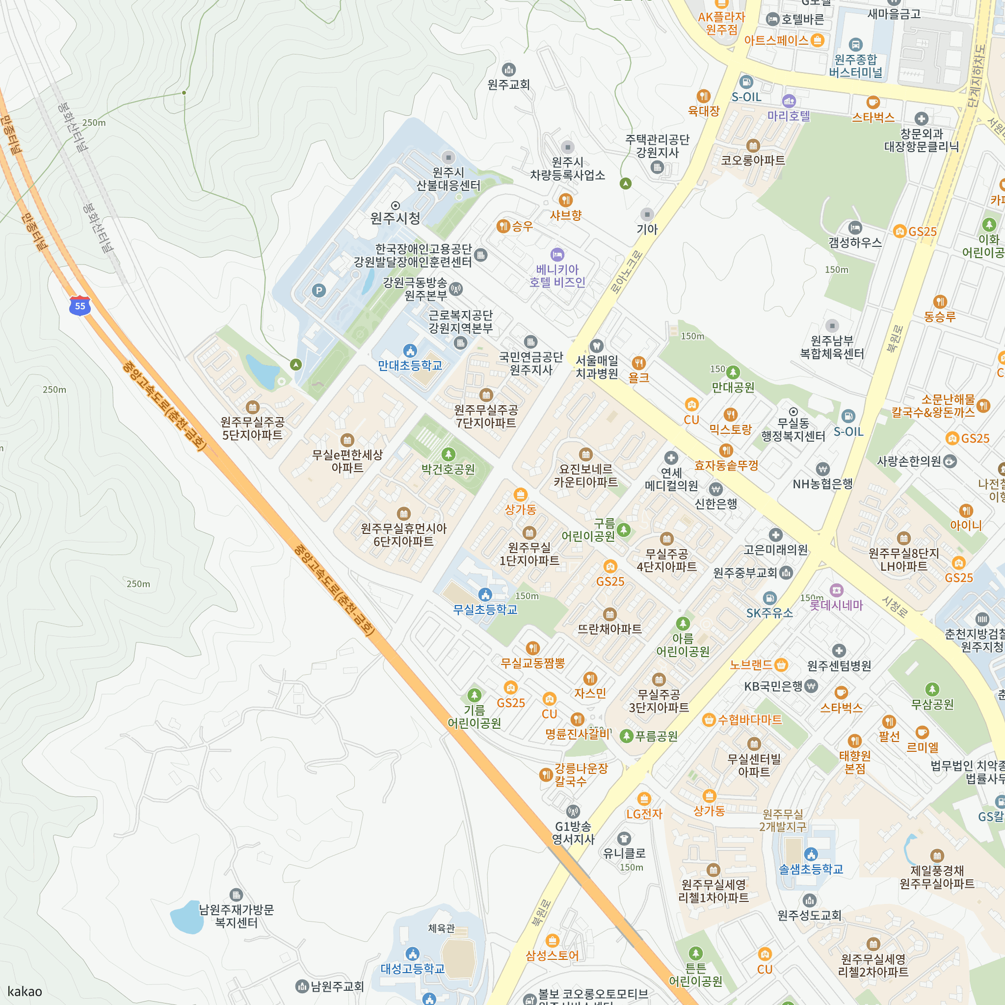 원주무실1 국민임대주택 예비입주자 모집(26.09.15공고) 반경 1km 주변 시설 지도