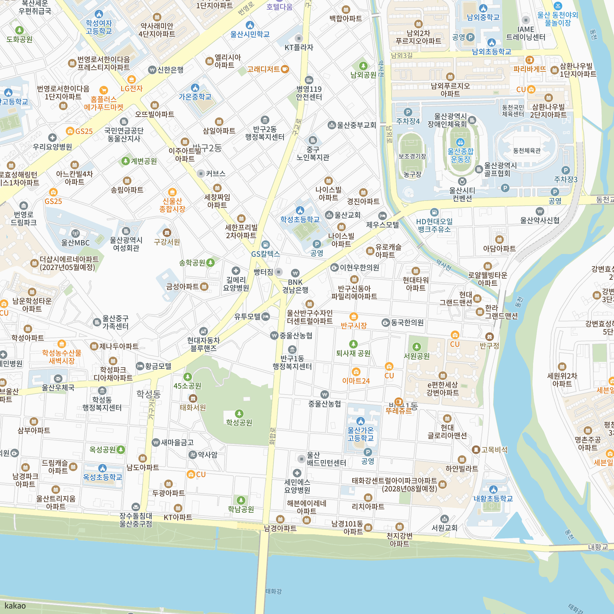 울산반구 수자인 더센트럴 반경 1km 주변 시설 지도