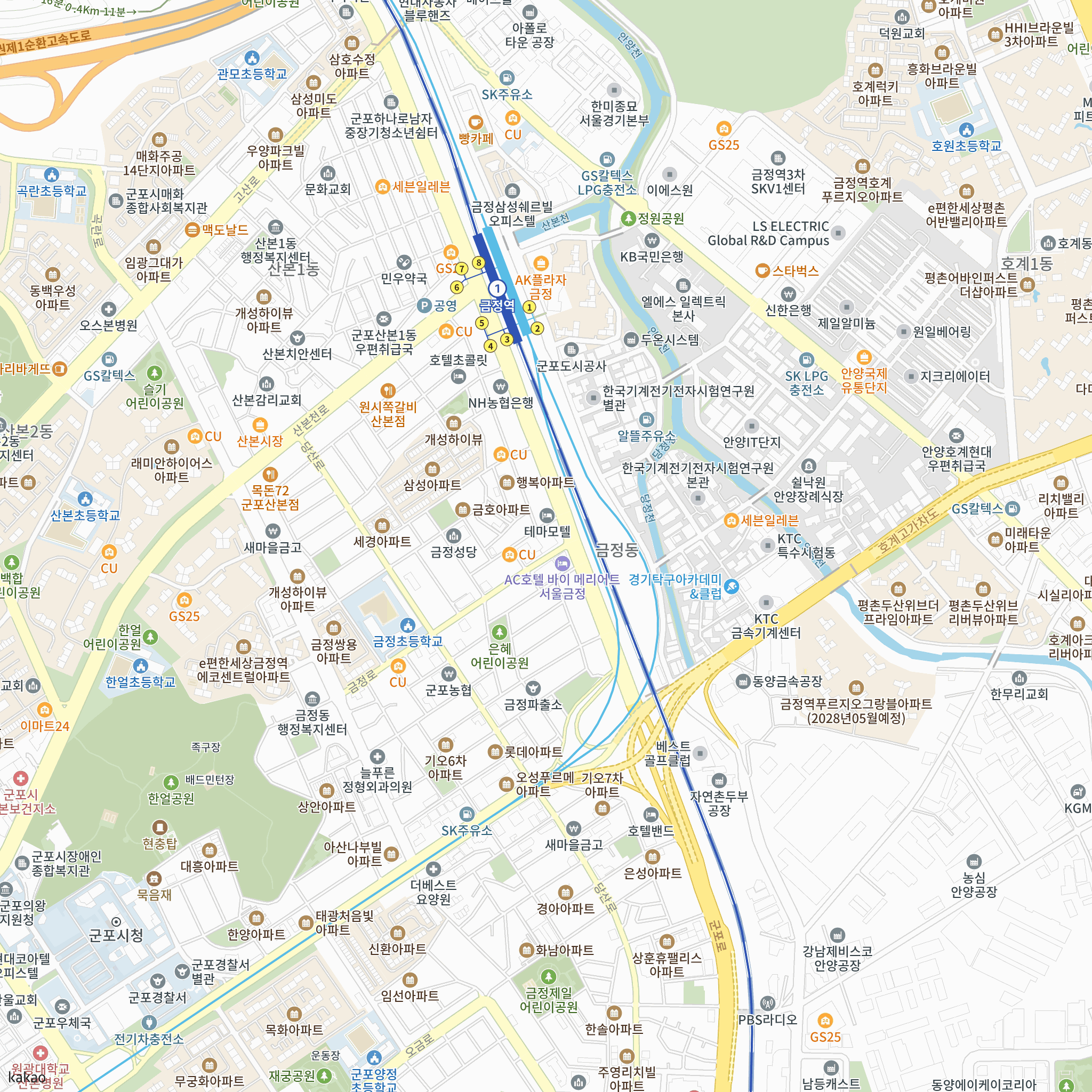 금정역 개성로니엘(4차) 반경 1km 주변 시설 지도