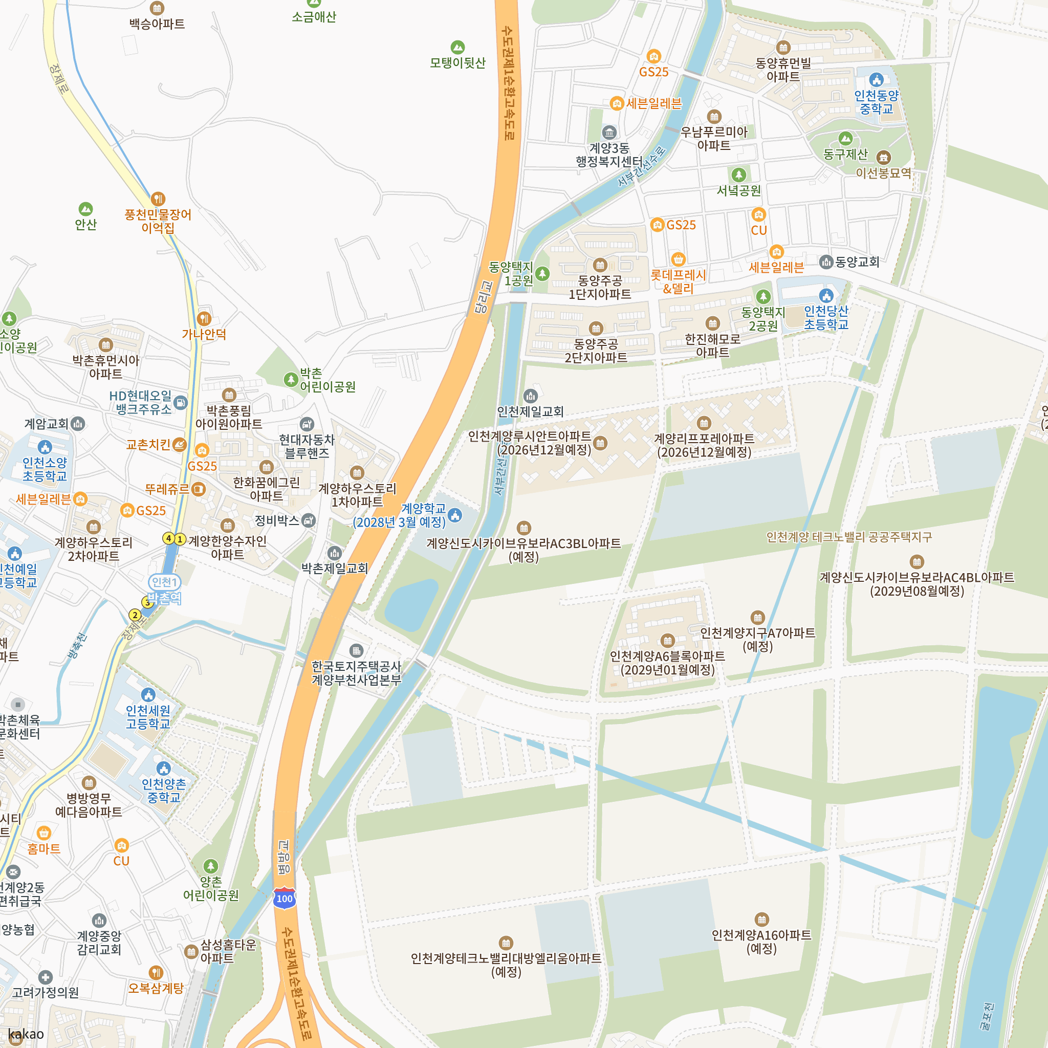 계양신도시 카이브 유보라(AC3BL) 반경 1km 주변 시설 지도