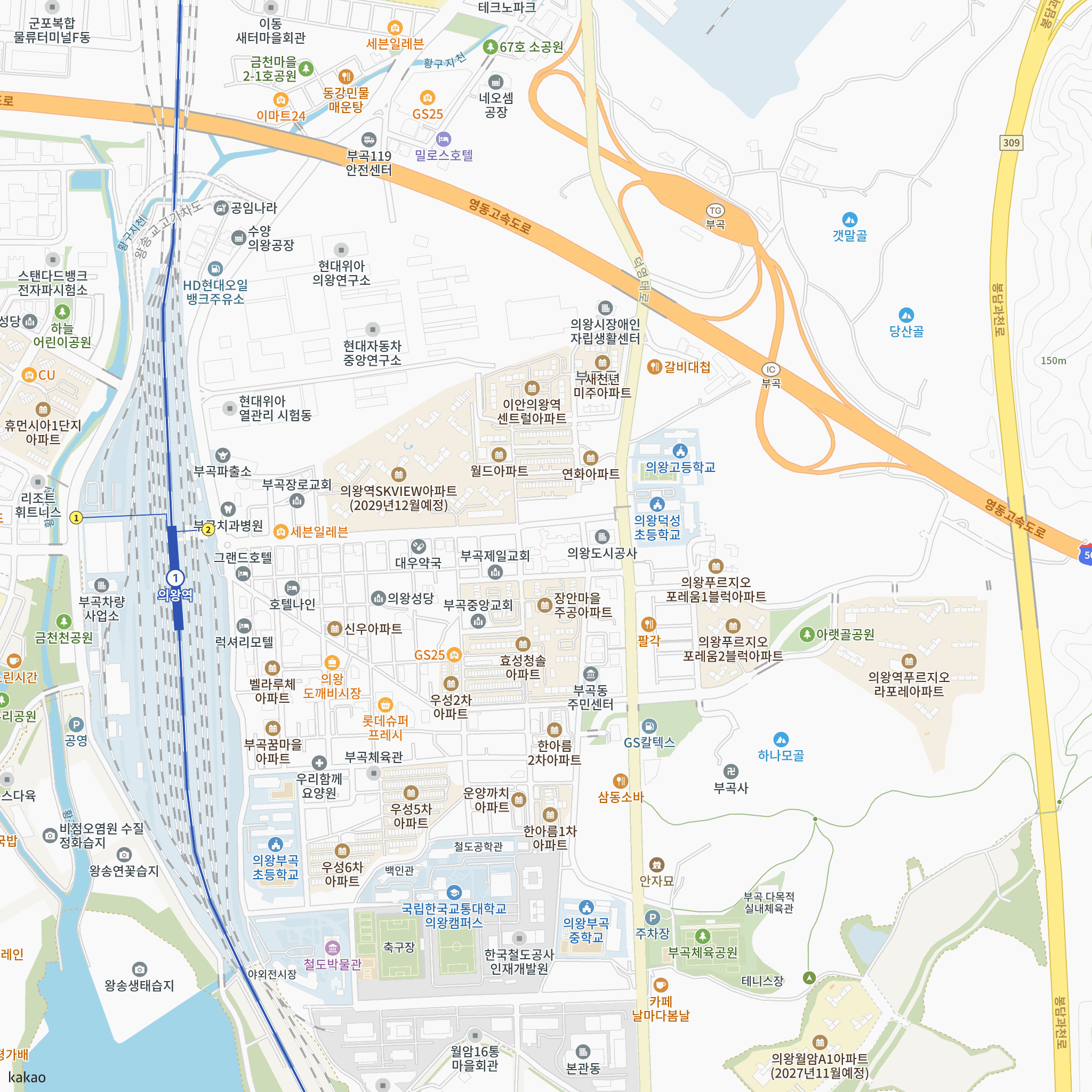 의왕역 한신더휴 반경 1km 주변 시설 지도