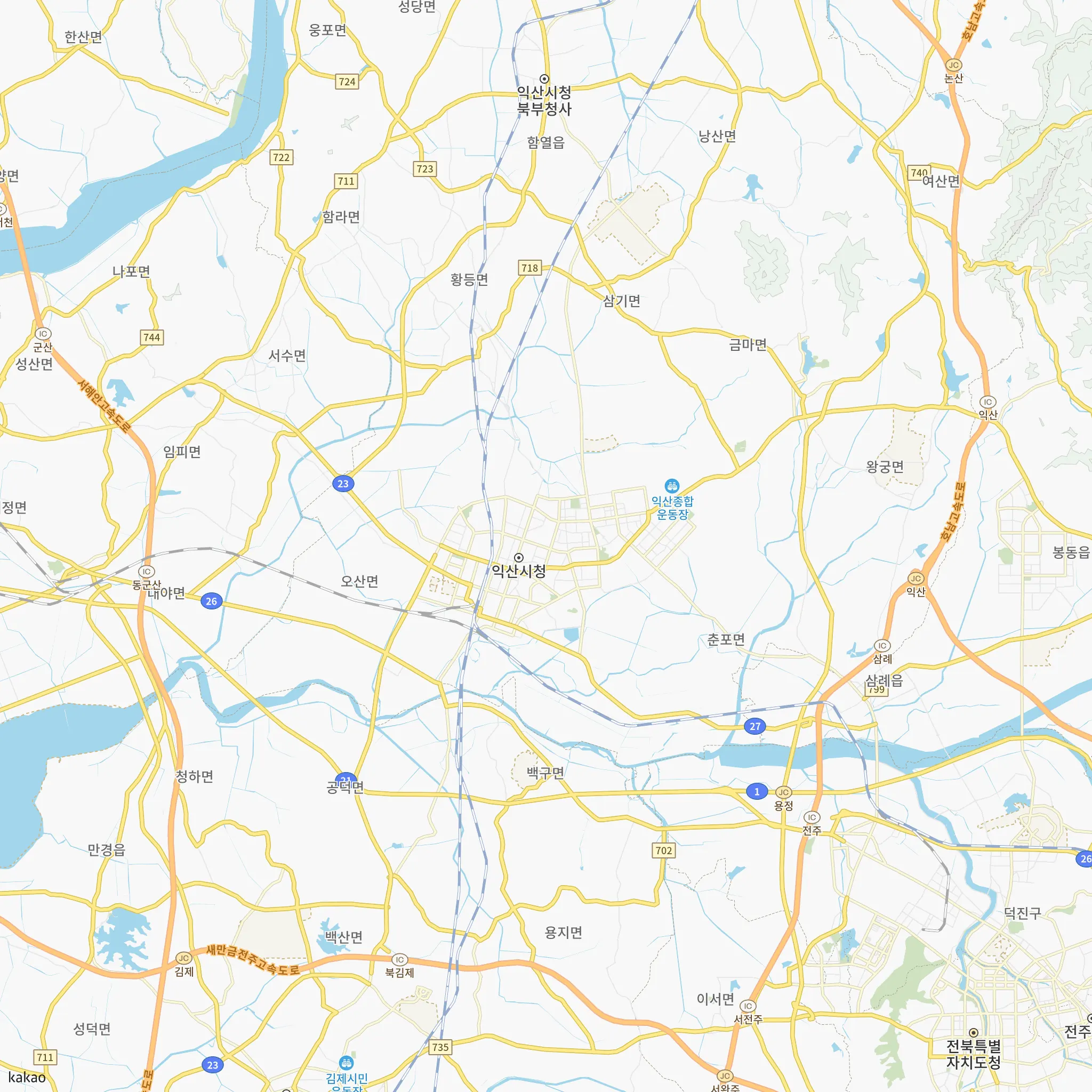익산시와 인접 지역 지도에 표시한 익산부송1 영구임대주택 예비입주자 모집공고 위치