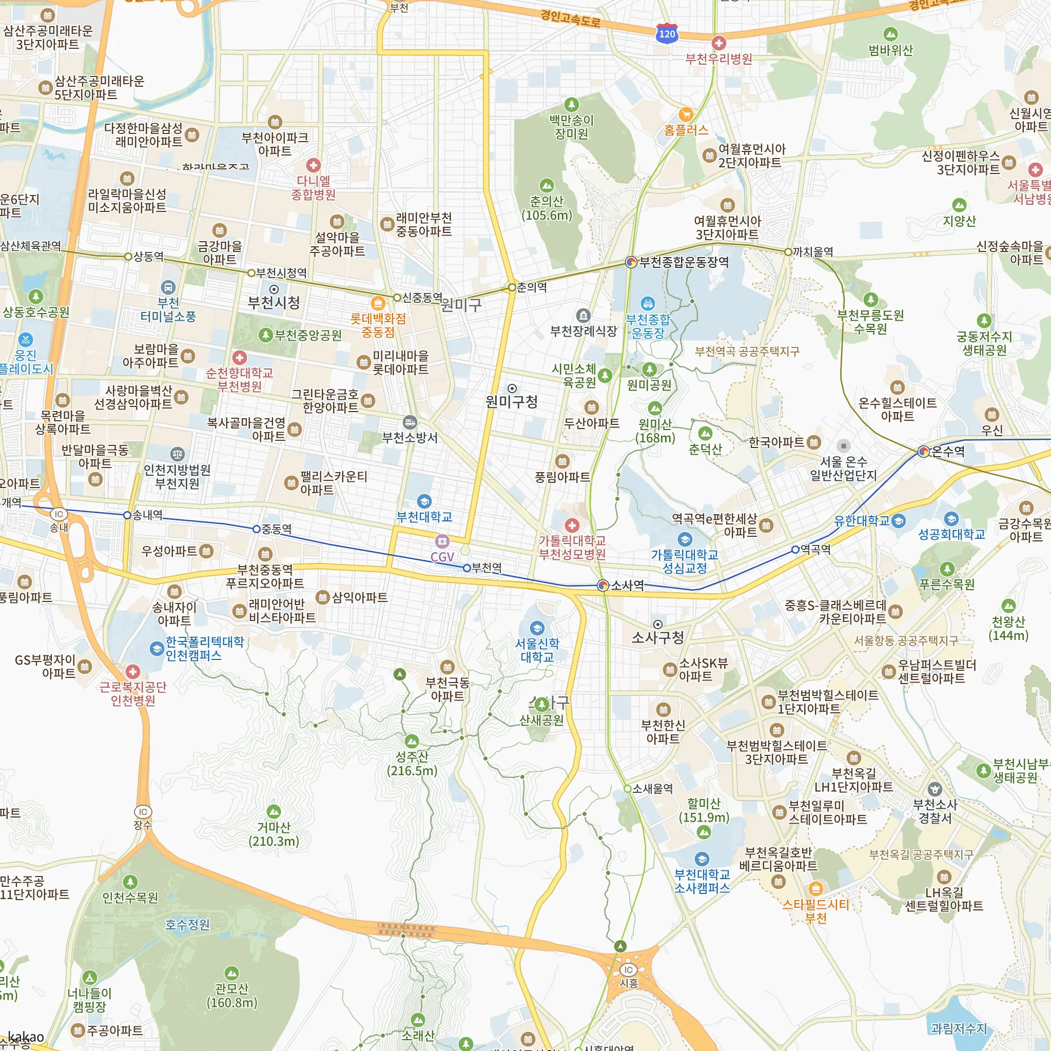 부천역 에피트 어바닉(4차)에서 가장 가까운 부천역과 1호선·7호선·인천2호선·서해선 노선 지도