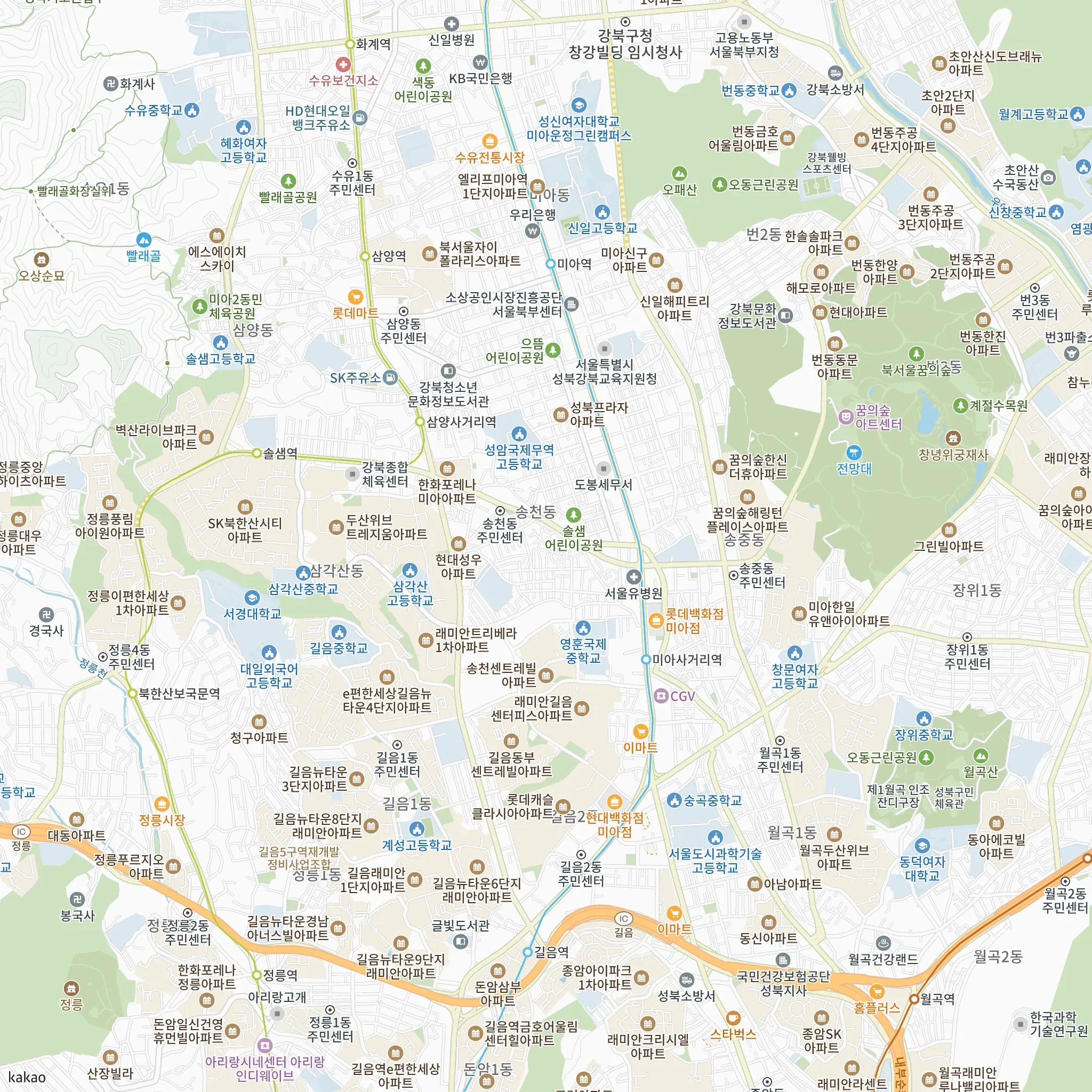 더 리치먼드 미아(3차) 안전마진 계산에 쓴 비교단지 중 비중 큰 5곳의 위치 지도