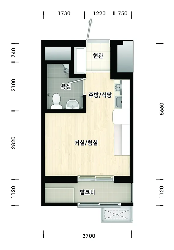 2026.10.15. 의령동동 행복주택 예비입주자 정례모집_공급대상확대 및 입주자격완화 주택형 평면도(원룸형)(공식 홈페이지)