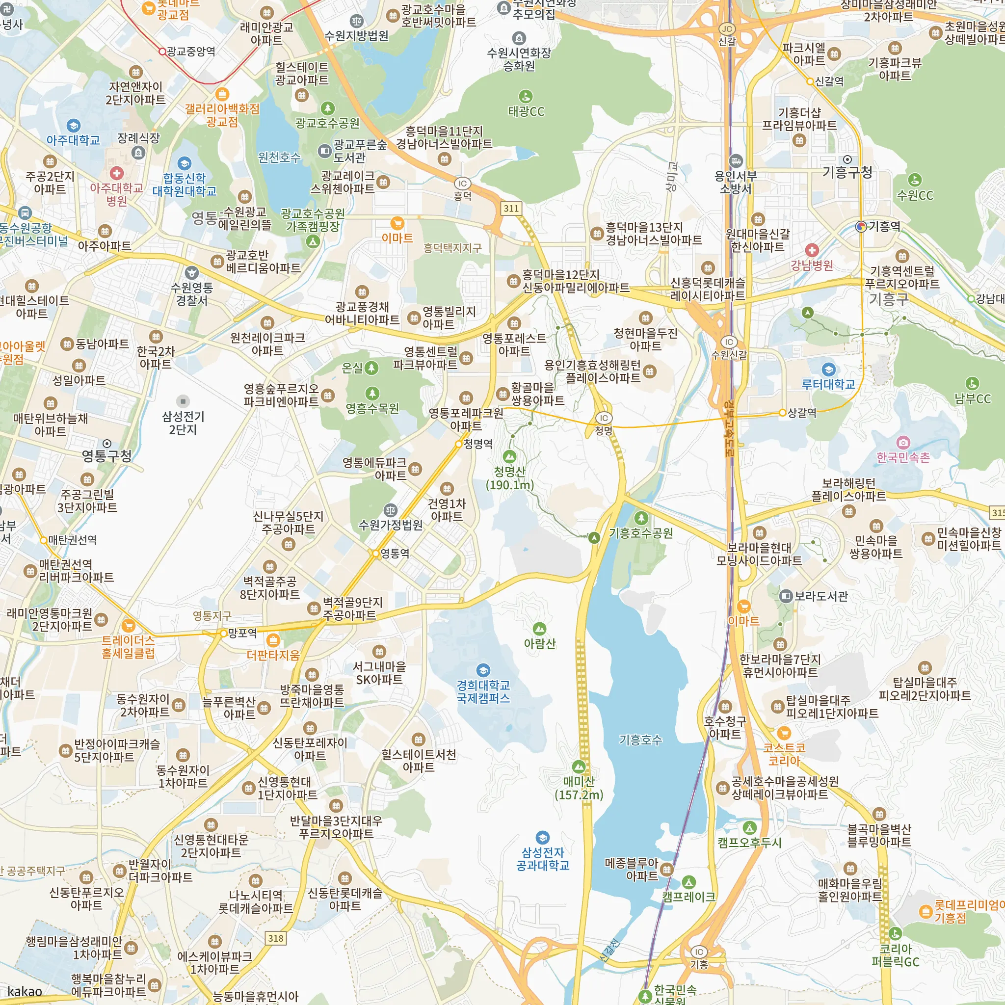 한화포레나 영흥숲(3차)에서 가장 가까운 청명역과 신분당선·수인분당선·에버라인 노선 지도