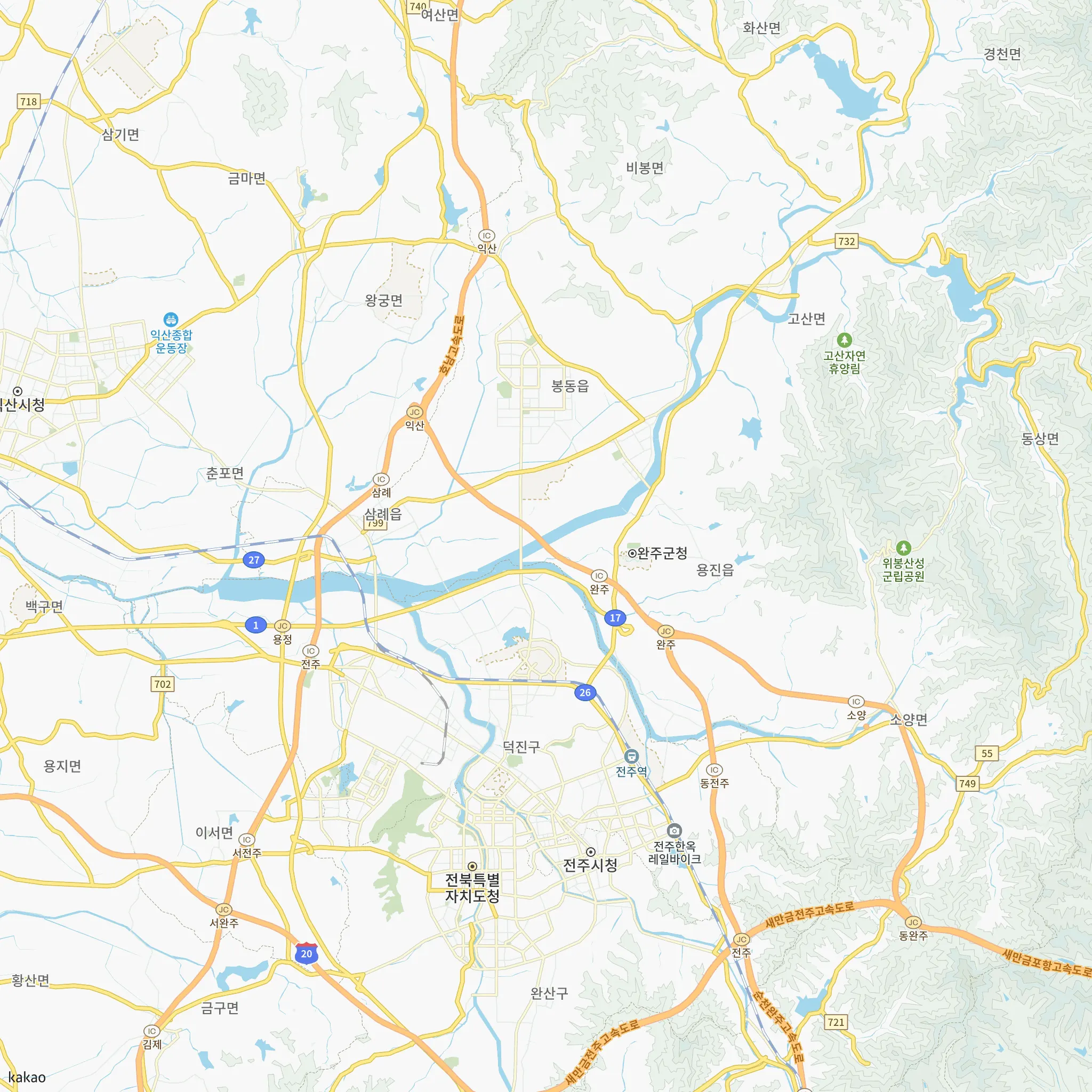 완주군와 인접 지역 지도에 표시한 완주삼례A-1 행복주택 입주자격완화 예비입주자 모집 위치