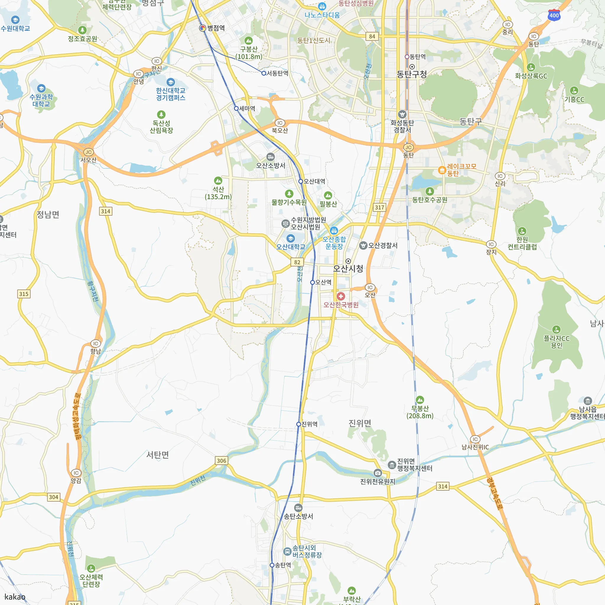 더샵 오산역아크시티 오피스텔에서 가장 가까운 오산역과 1호선·GTX-A 노선 지도