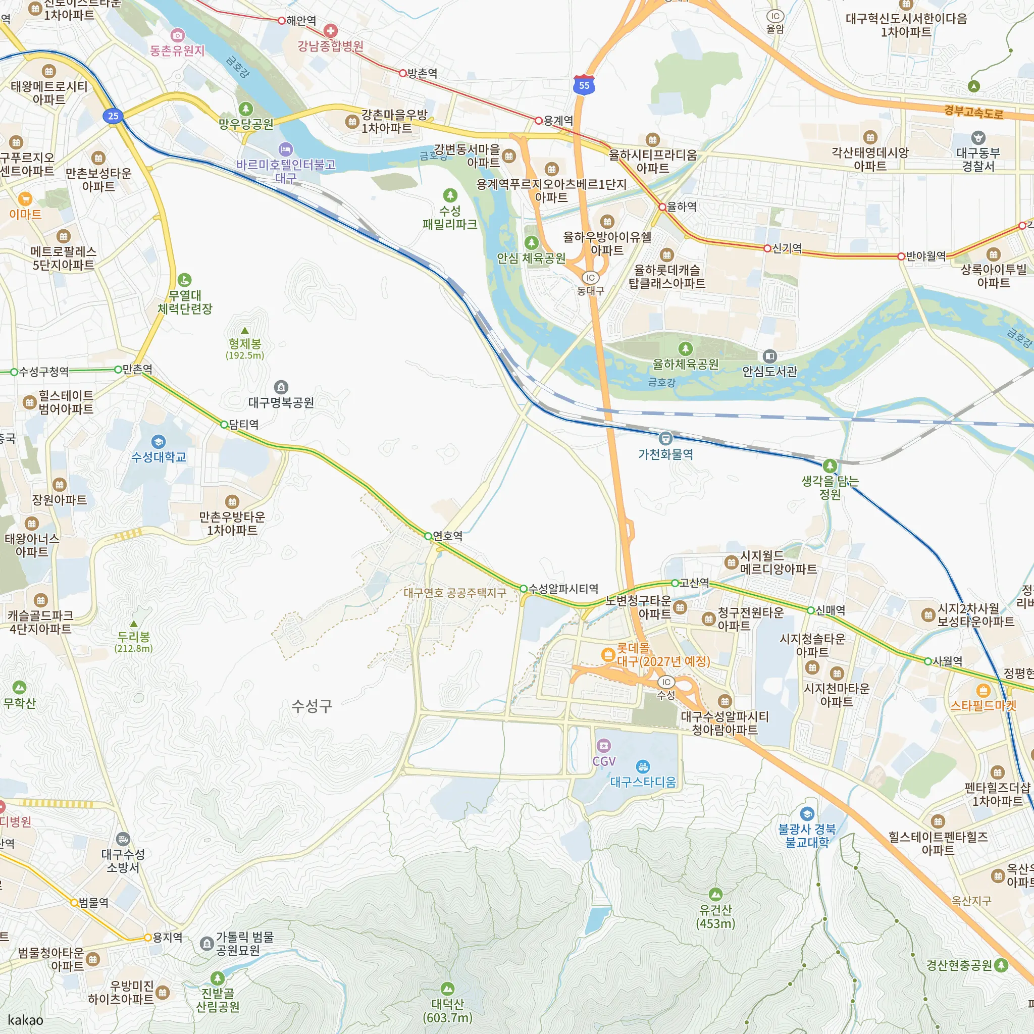 대구연호 A-3BL 통합공공임대주택 입주자 모집에서 가장 가까운 연호역과 대구1호선·대구2호선·대구3호선 노선 지도