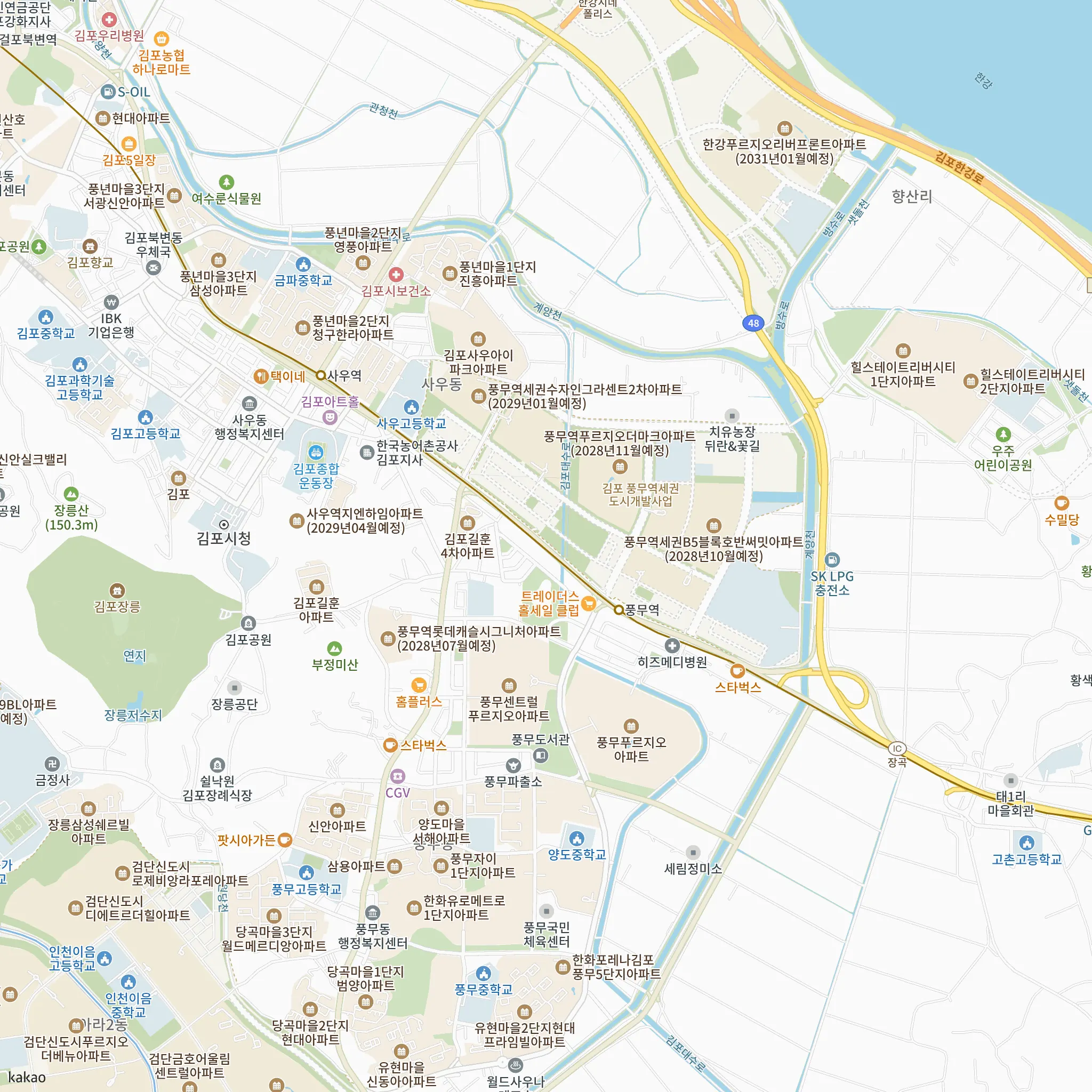 풍무역세권 수자인 그라센트 2차(4차) 안전마진 계산에 쓴 비교단지 중 비중 큰 3곳의 위치 지도