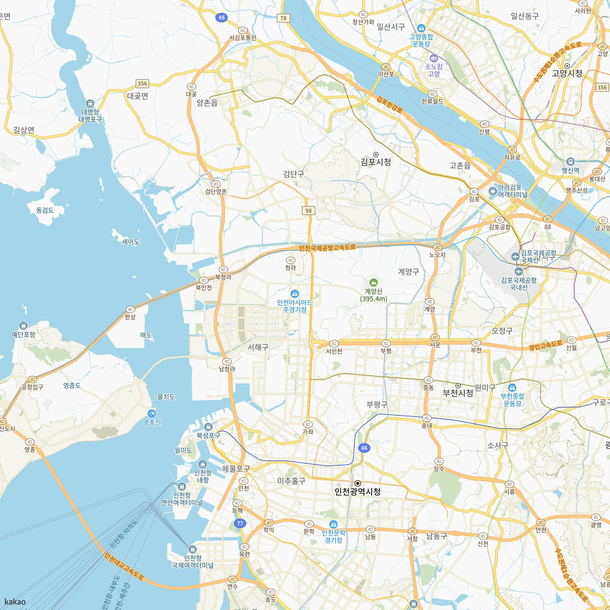 서해구와 인접 지역 지도에 표시한 인천가정2 B2블록 공공분양 잔여세대 추가 입주자모집공고 위치