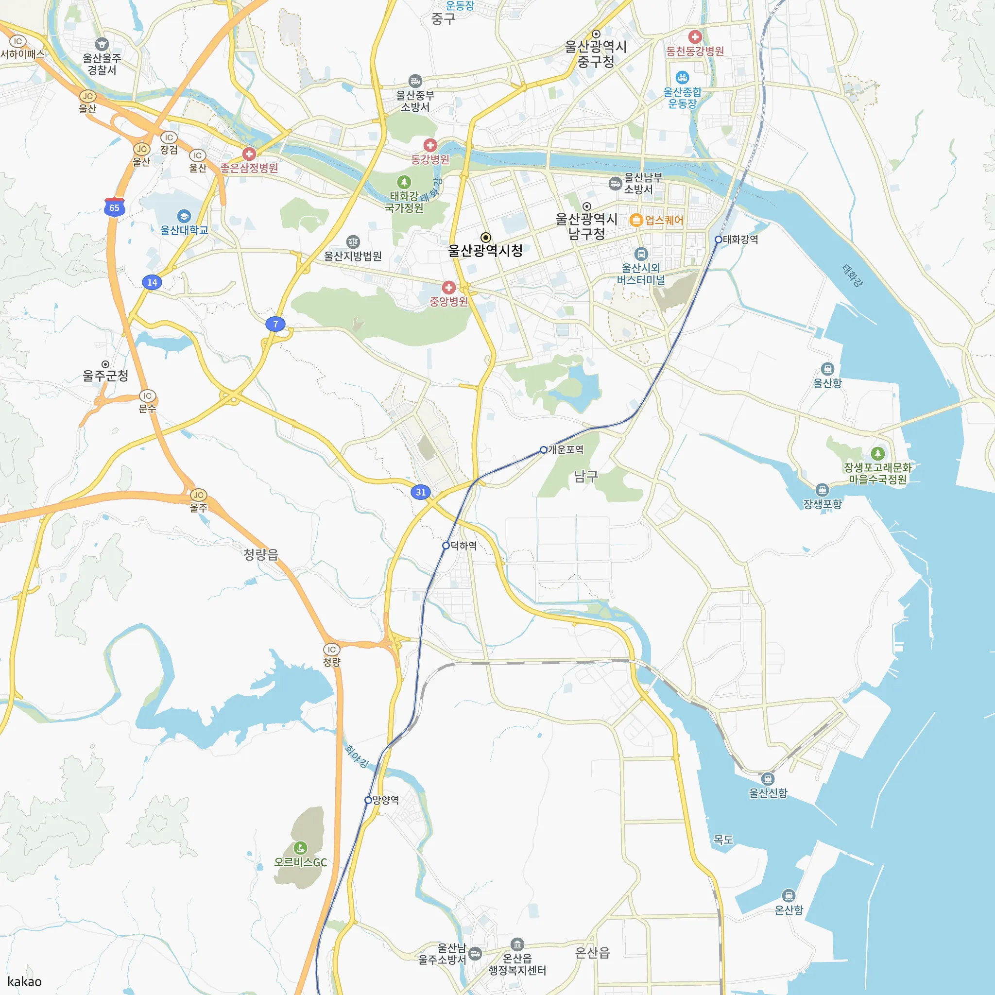 문수로 비스타 더파크에서 가장 가까운 개운포역과 동해선 노선 지도