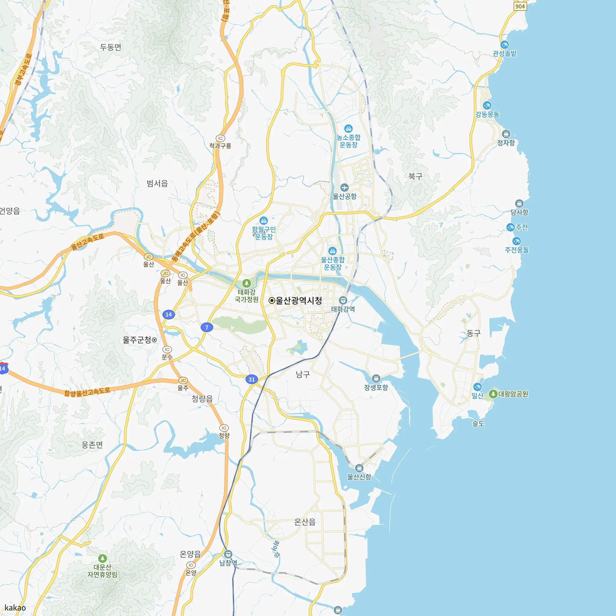 남구와 인접 지역 지도에 표시한 그랑라크 에일린의 뜰 위치