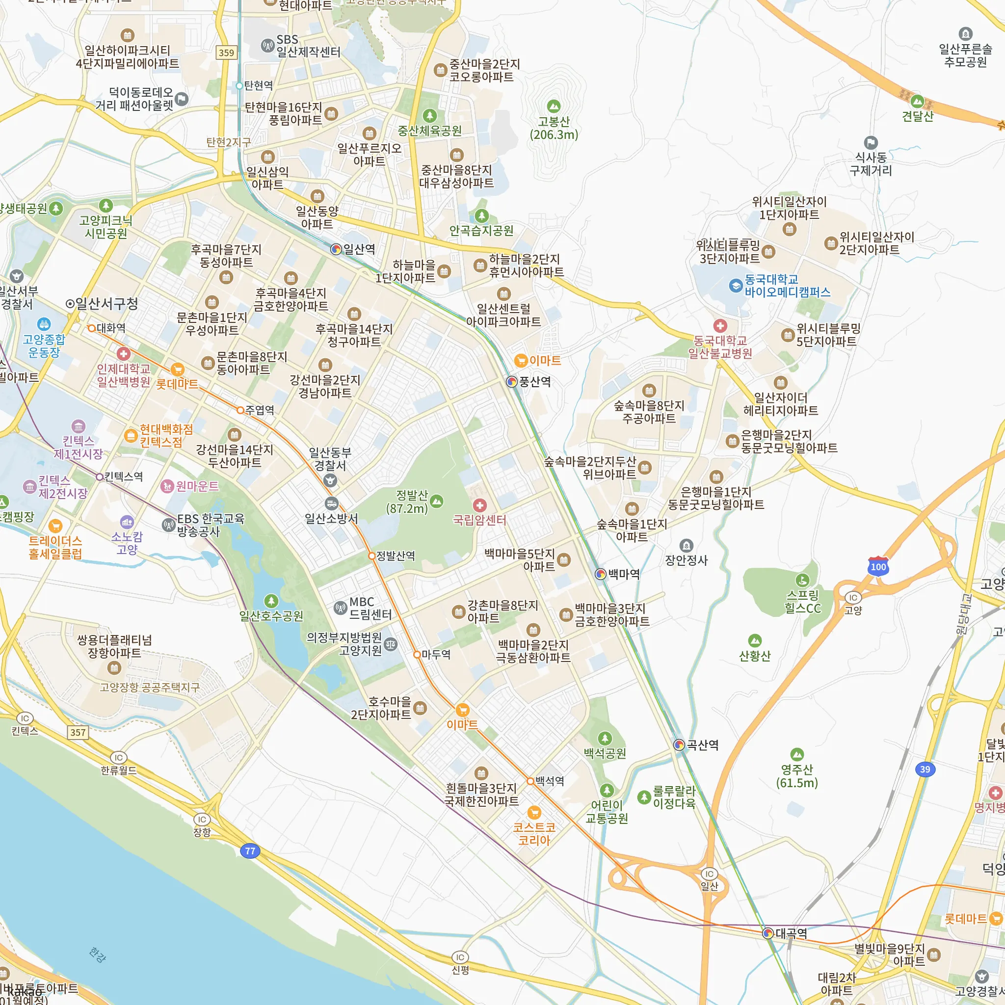 고양 장항 아테라 안전마진 계산에 쓴 비교단지 중 비중 큰 3곳의 위치 지도