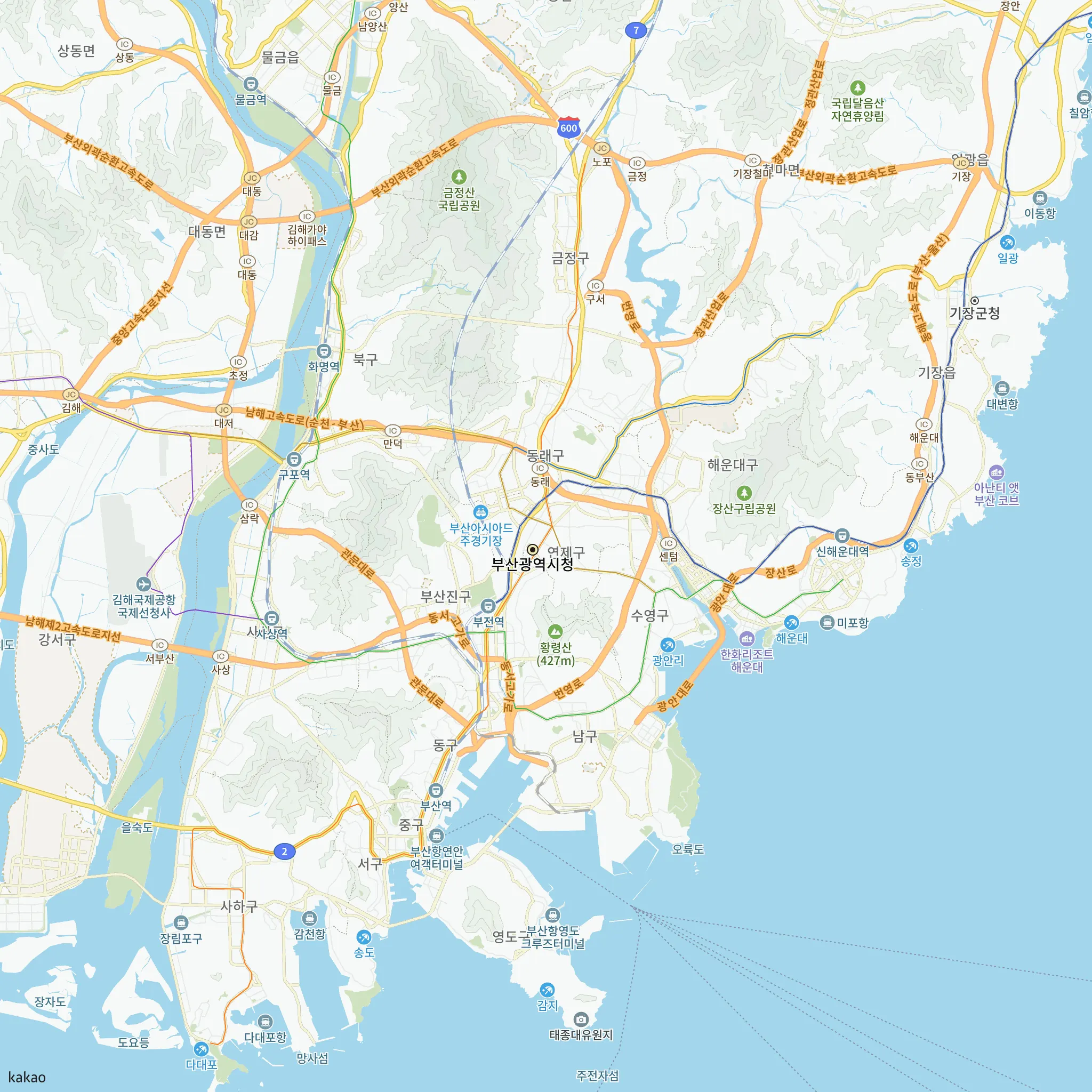 연제구와 인접 지역 지도에 표시한 연제갤러리자이 위치