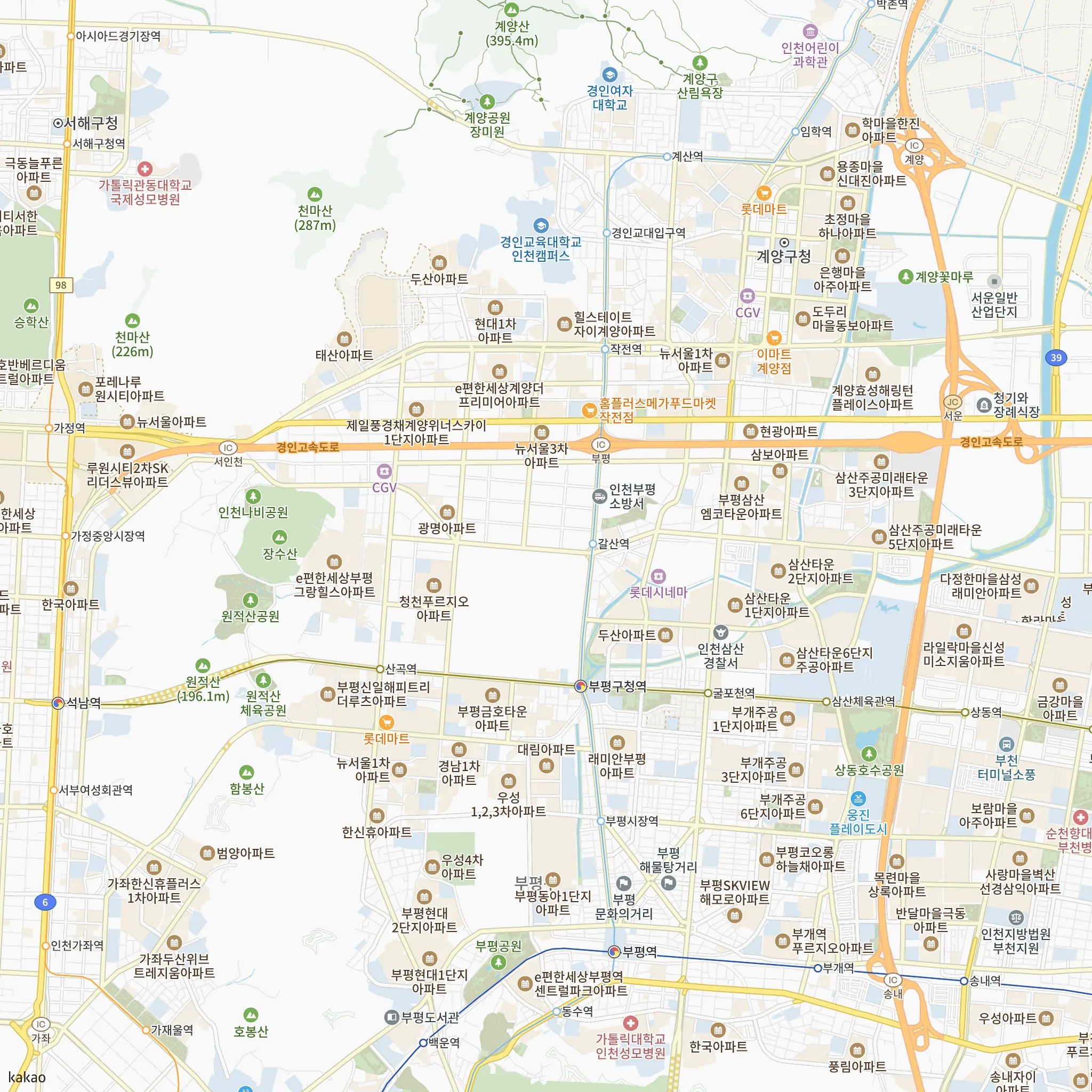 중앙하이츠 갈산역 센트럴 안전마진 계산에 쓴 비교단지 중 비중 큰 5곳의 위치 지도