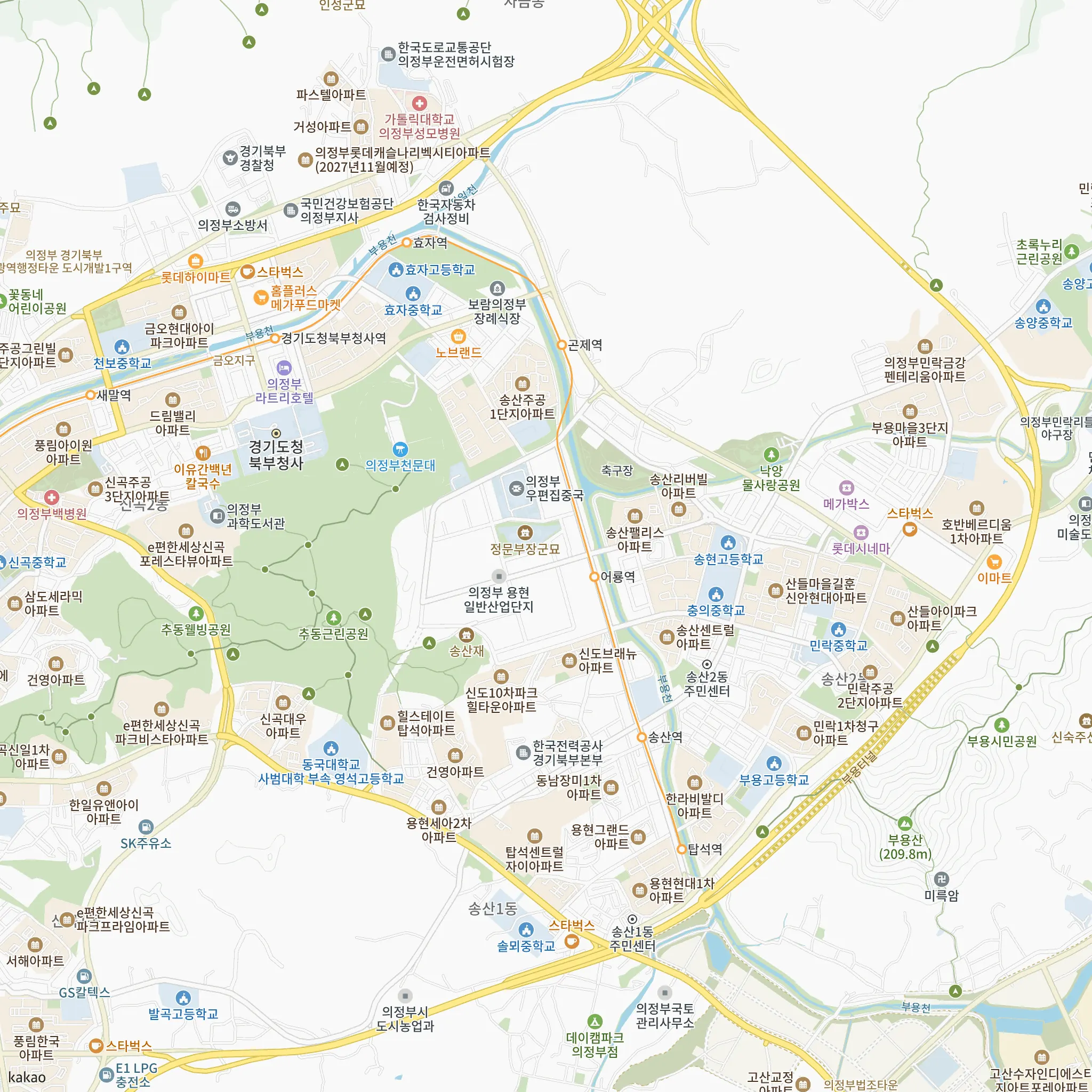 의정부송산3단지 공임50년 예비입주자 표준모집공고문에서 가장 가까운 어룡역과 의정부경전철 노선 지도