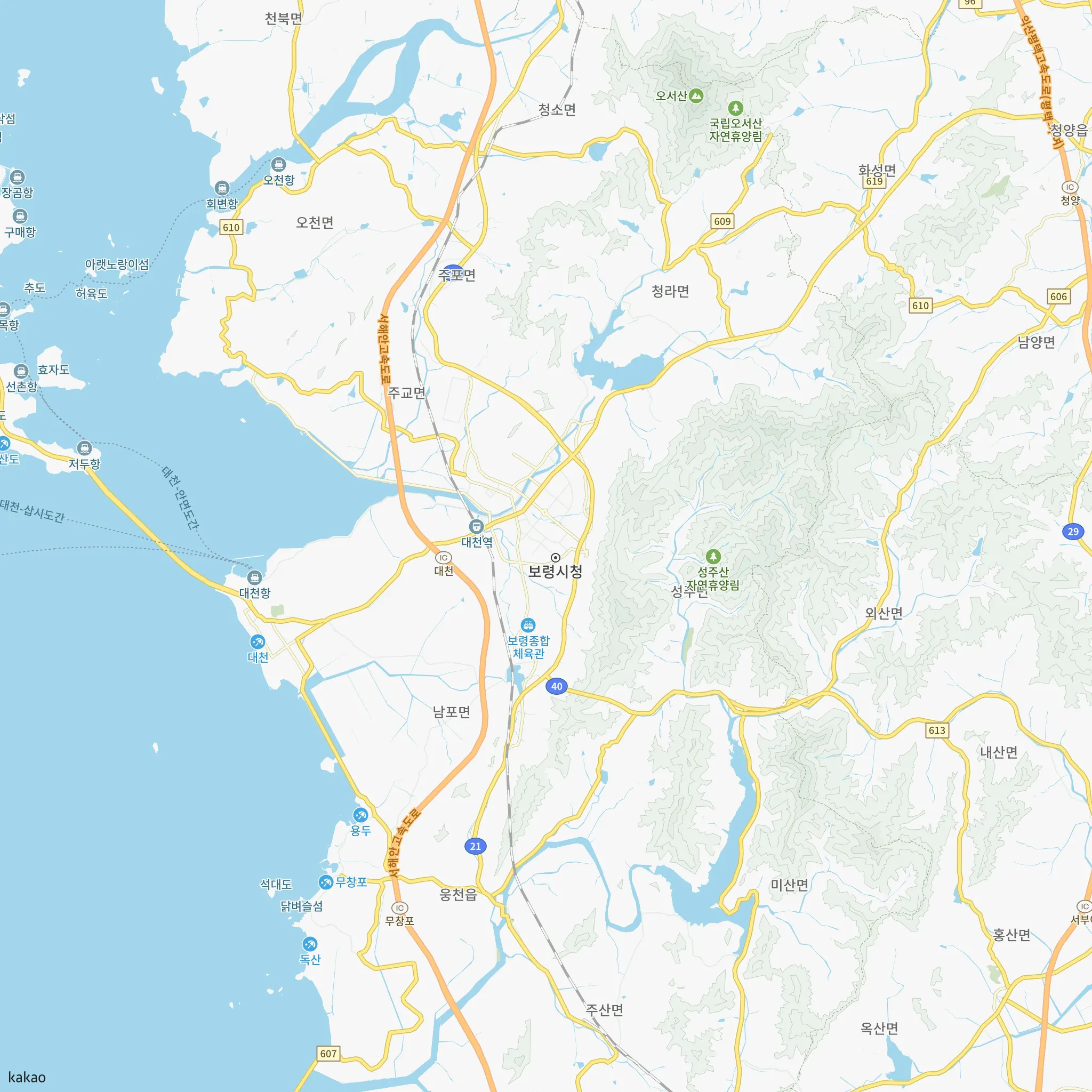 보령시와 인접 지역 지도에 표시한 보령명천2 영구임대주택 예비입주자 모집 공고(공고일:2026.10.06) 위치