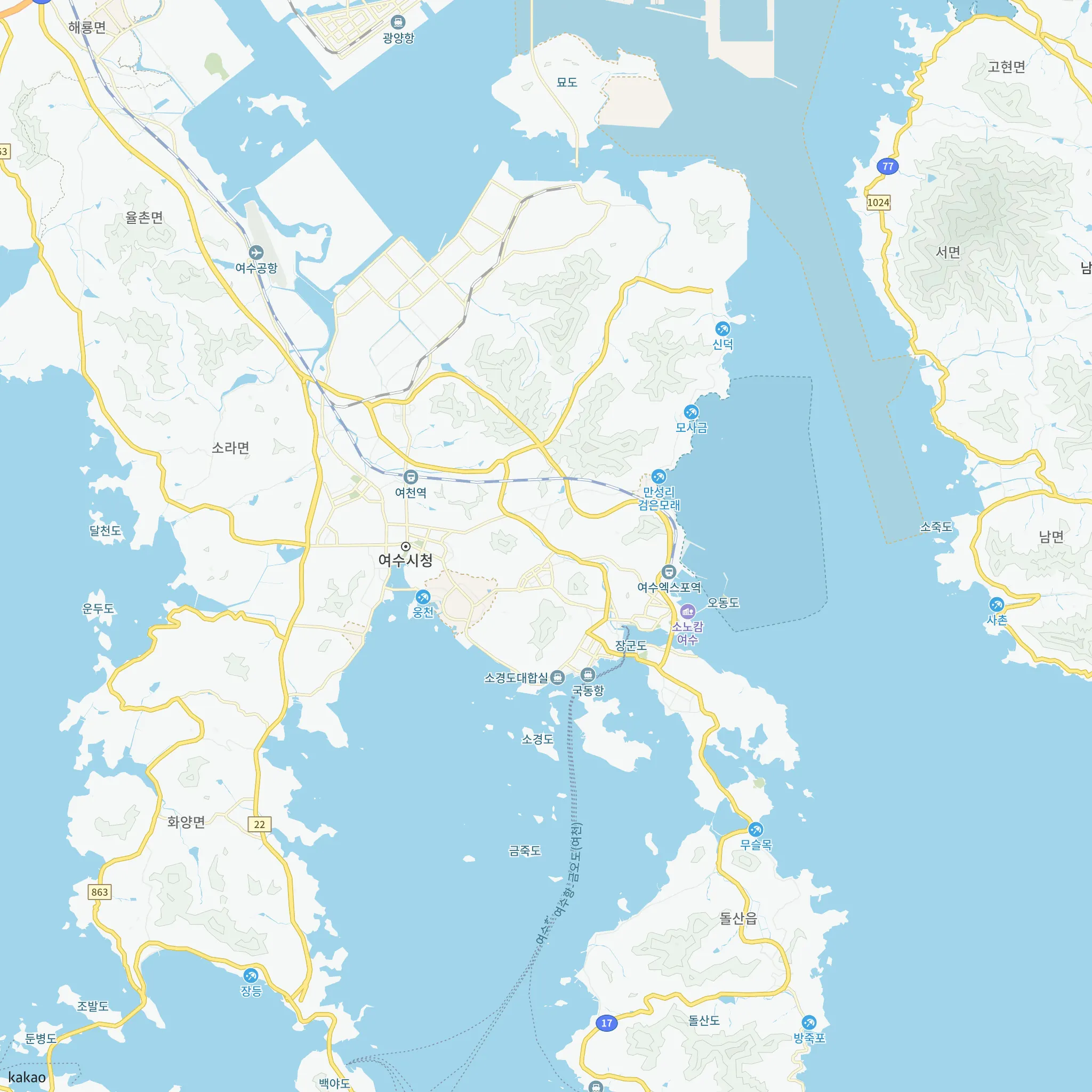 여수시와 인접 지역 지도에 표시한 여수미평1 영구임대주택 예비입주자 모집공고(모집공고일 : 2026.10.20.) 위치