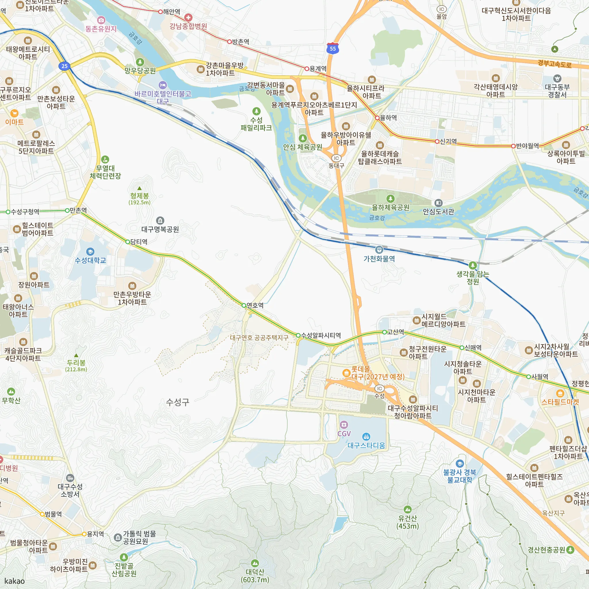 대구연호 A-3BL 통합공공임대주택 입주자 모집에서 가장 가까운 연호역과 대구1호선·대구2호선·대구3호선 노선 지도