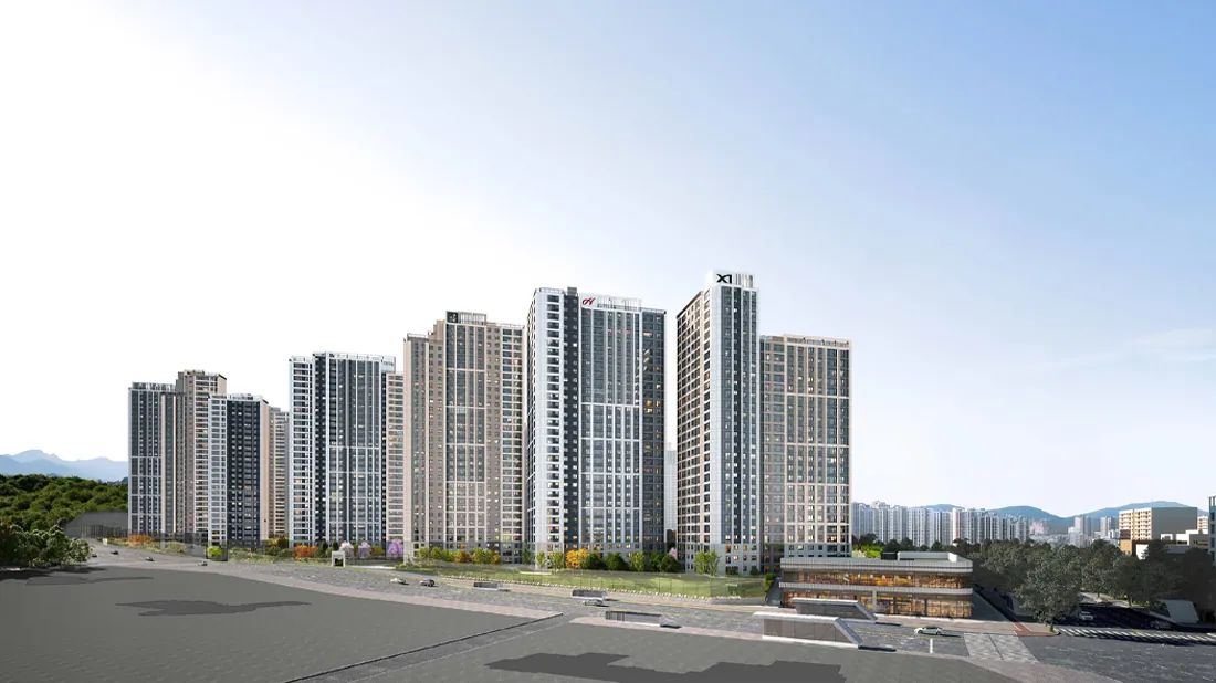 산곡역자이힐스테이트앤하늘채 단지 전경 조감도(주간, 텍스트 없음)(공식 홈페이지)