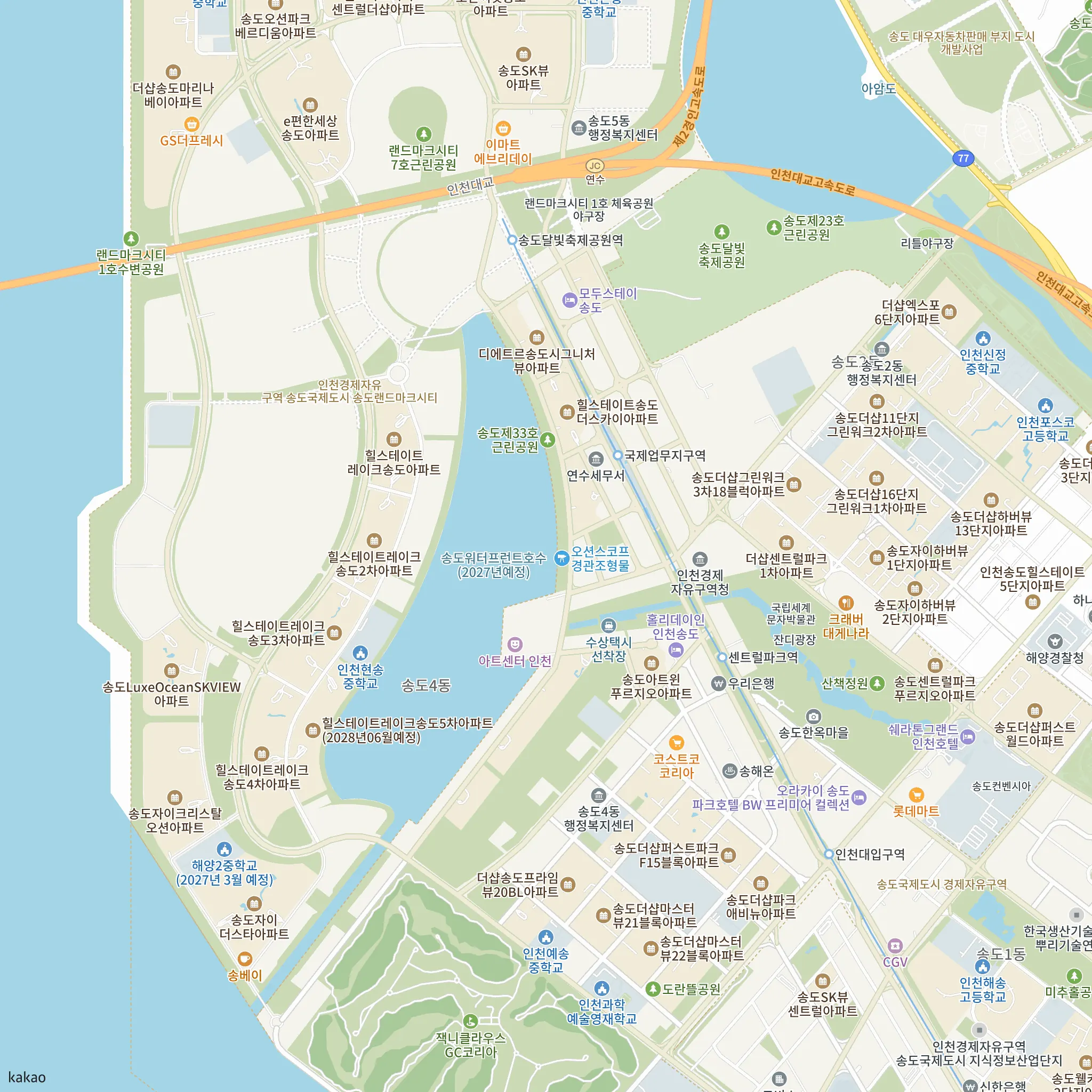 힐스테이트 레이크 송도 4차(2차)에서 가장 가까운 국제업무지구역과 인천1호선 노선 지도