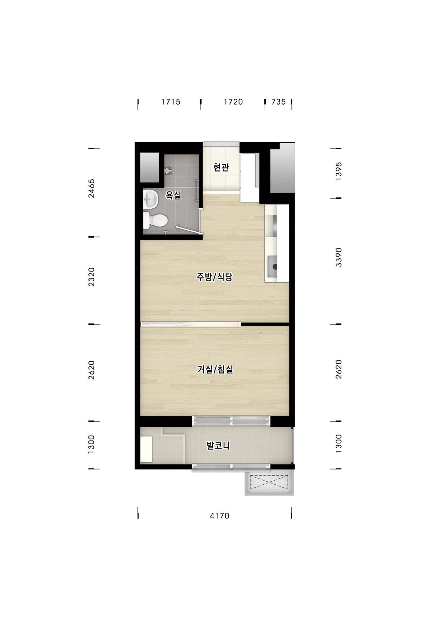 천안 아산시 행복주택 자격완화 예비입주자 모집 (26.10.15) 평면도(1룸형, 4170 폭)(공식 홈페이지)